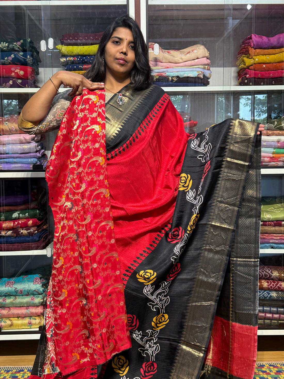 MYSORE SILK WITH DIGITAL PRINT: RED