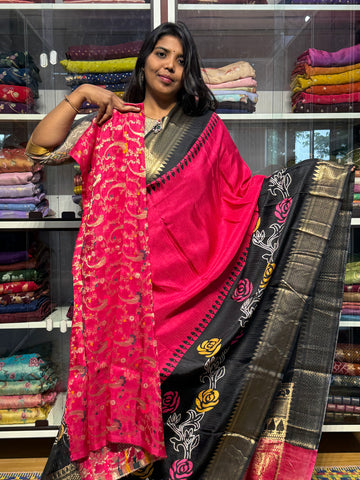 MYSORE SILK WITH DIGITAL PRINT: PINK