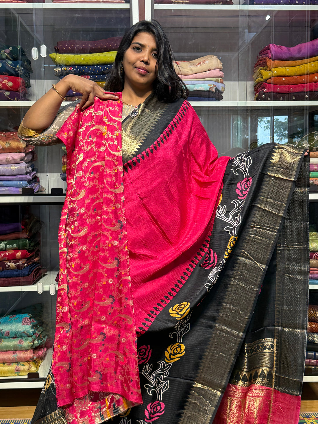 MYSORE SILK WITH DIGITAL PRINT: PINK