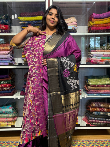 MYSORE SILK WITH DIGITAL PRINT: PURPLE