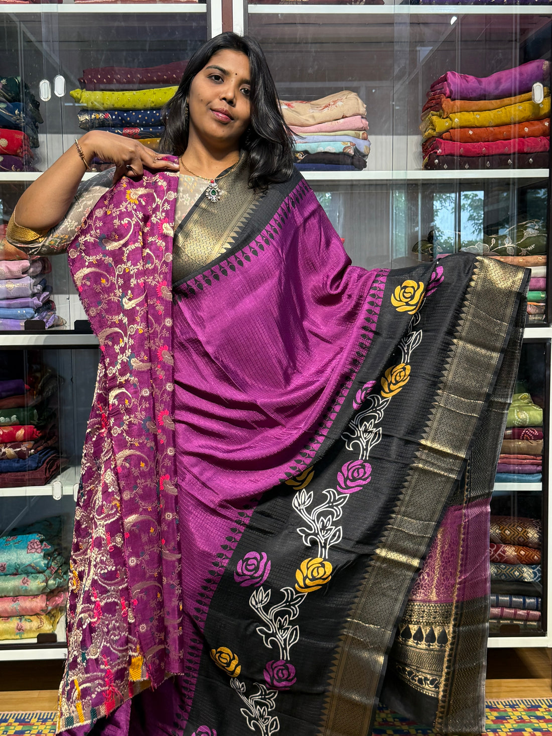 MYSORE SILK WITH DIGITAL PRINT: PURPLE