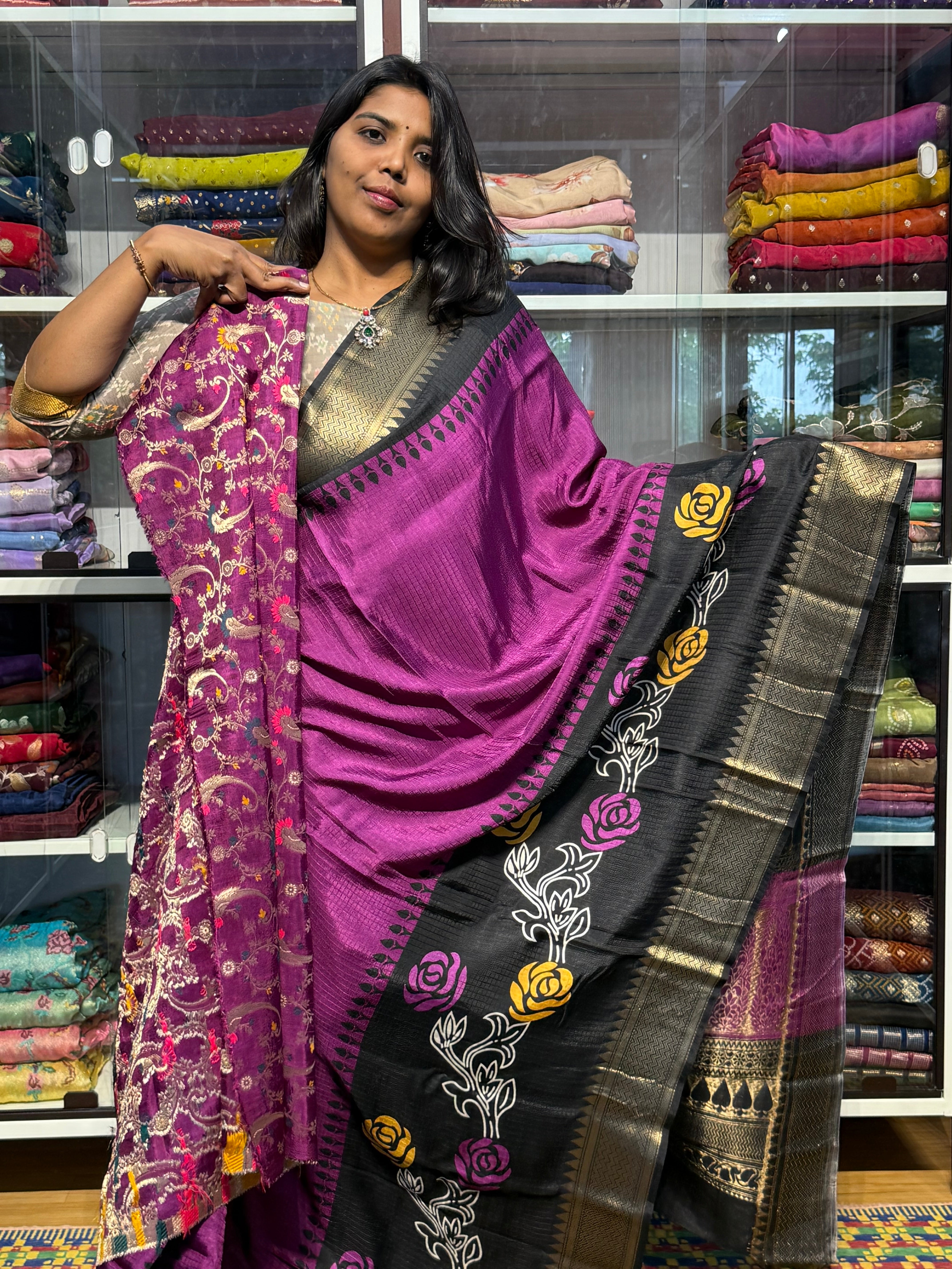 MYSORE SILK WITH DIGITAL PRINT: PURPLE