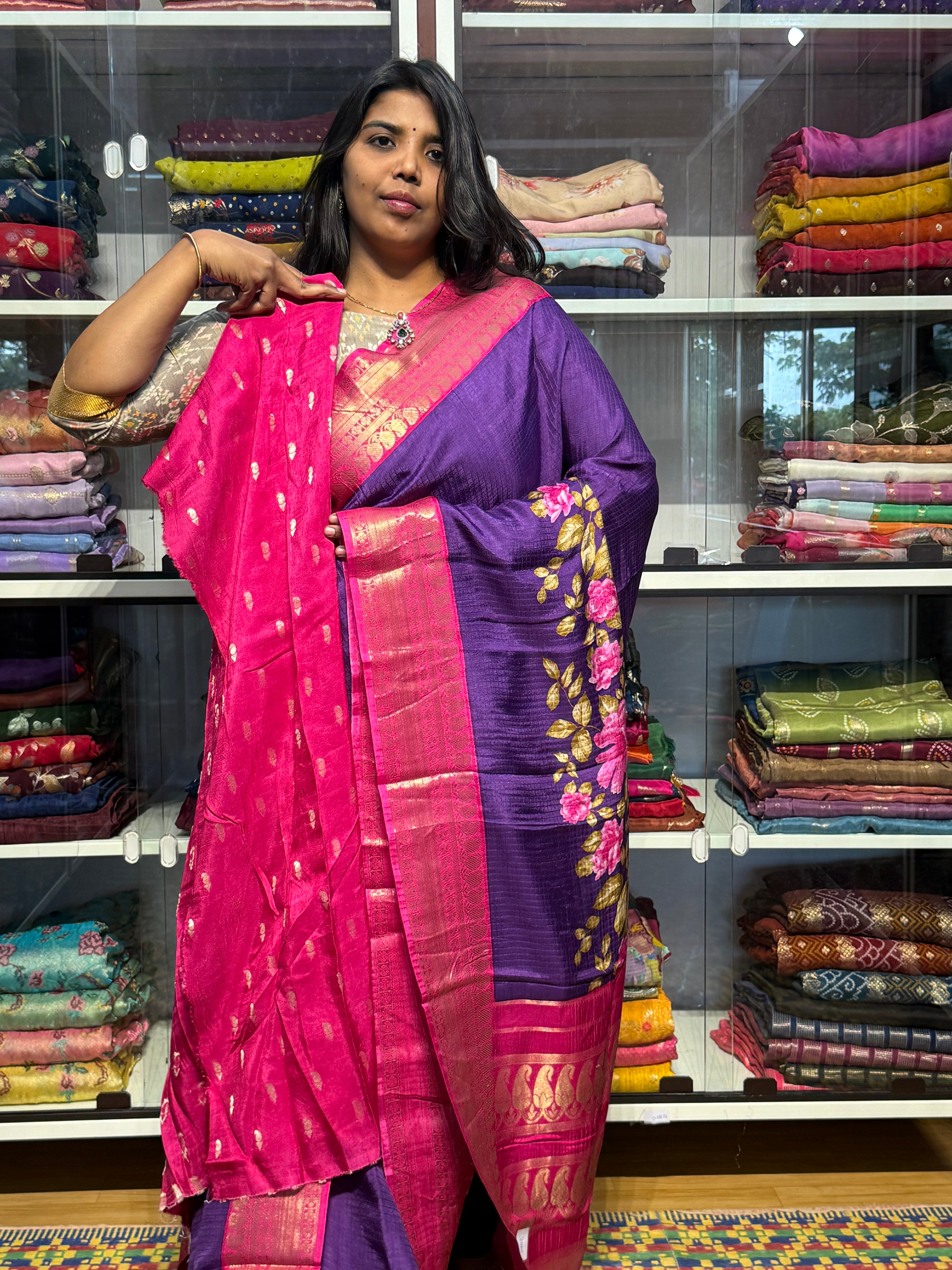 MYSORE SILK WITH DIGITAL PRINT: PURPLE
