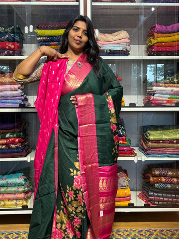 MYSORE SILK WITH DIGITAL PRINT: GREEN