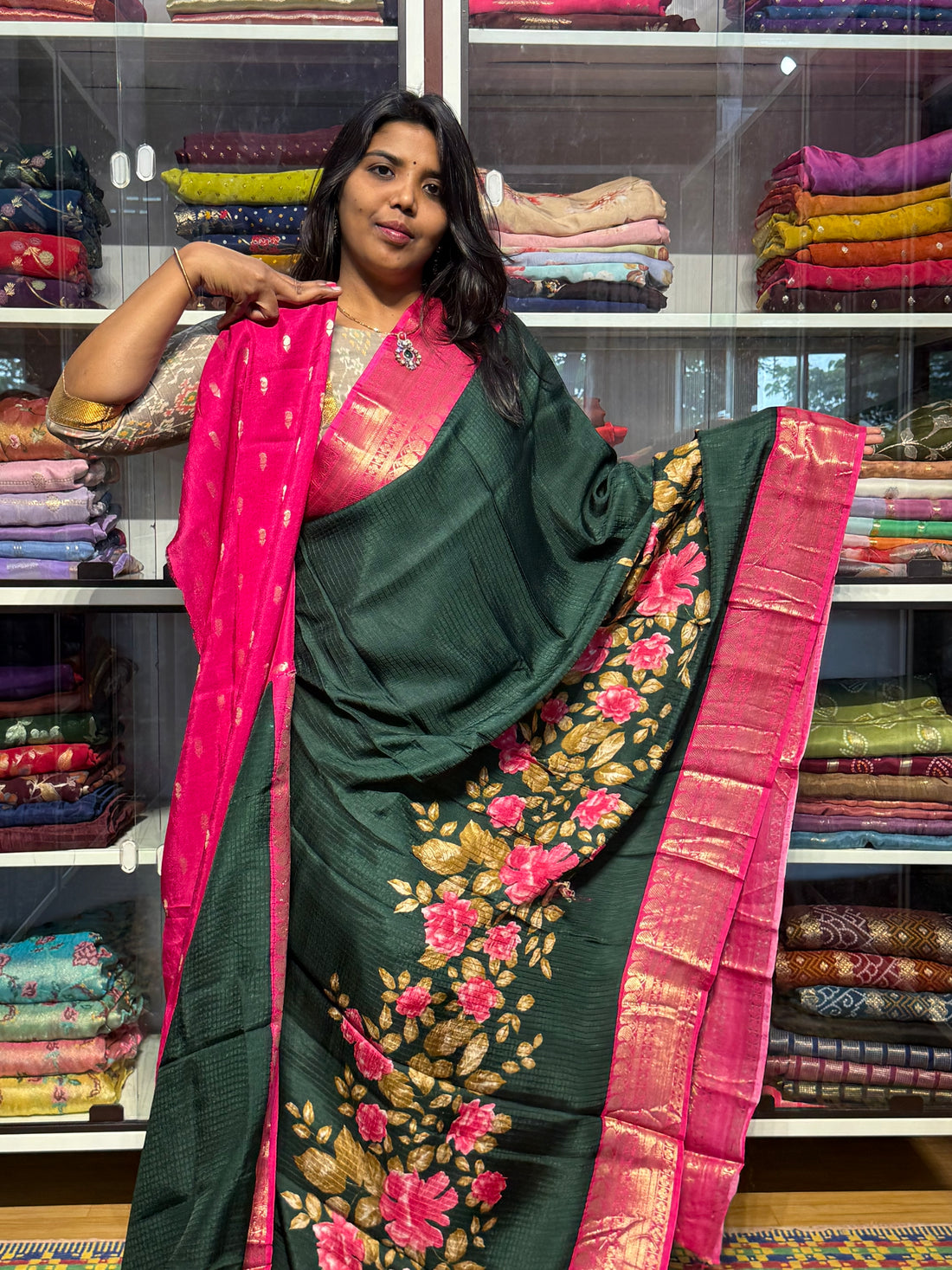 MYSORE SILK WITH DIGITAL PRINT: GREEN