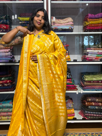 BANARAS TISSUE WEAVING SAREE: LEMON YELLOW
