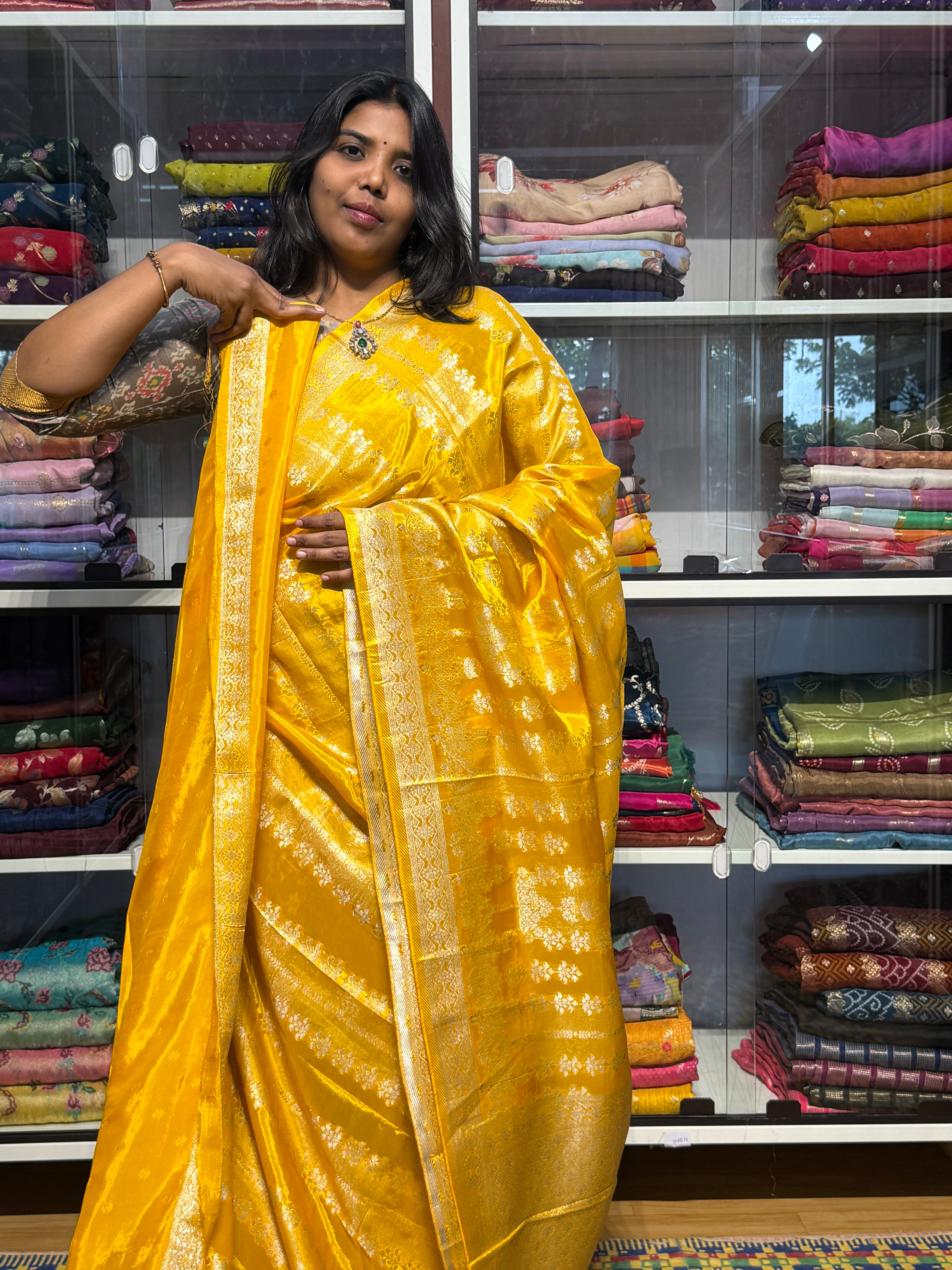 BANARAS TISSUE WEAVING SAREE: LEMON YELLOW