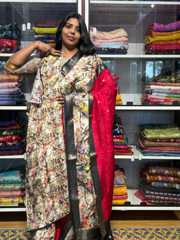 CREPE SILK SAREE WITH BEAUTIFULL DIGITAL PRINTS: PINK