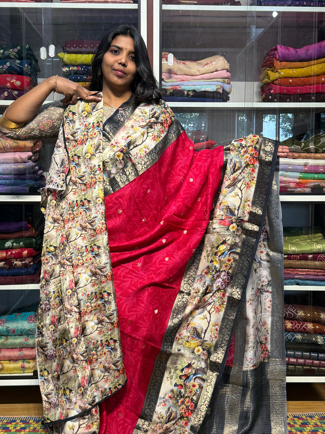 CREPE SILK SAREE WITH BEAUTIFULL DIGITAL PRINTS: PINK