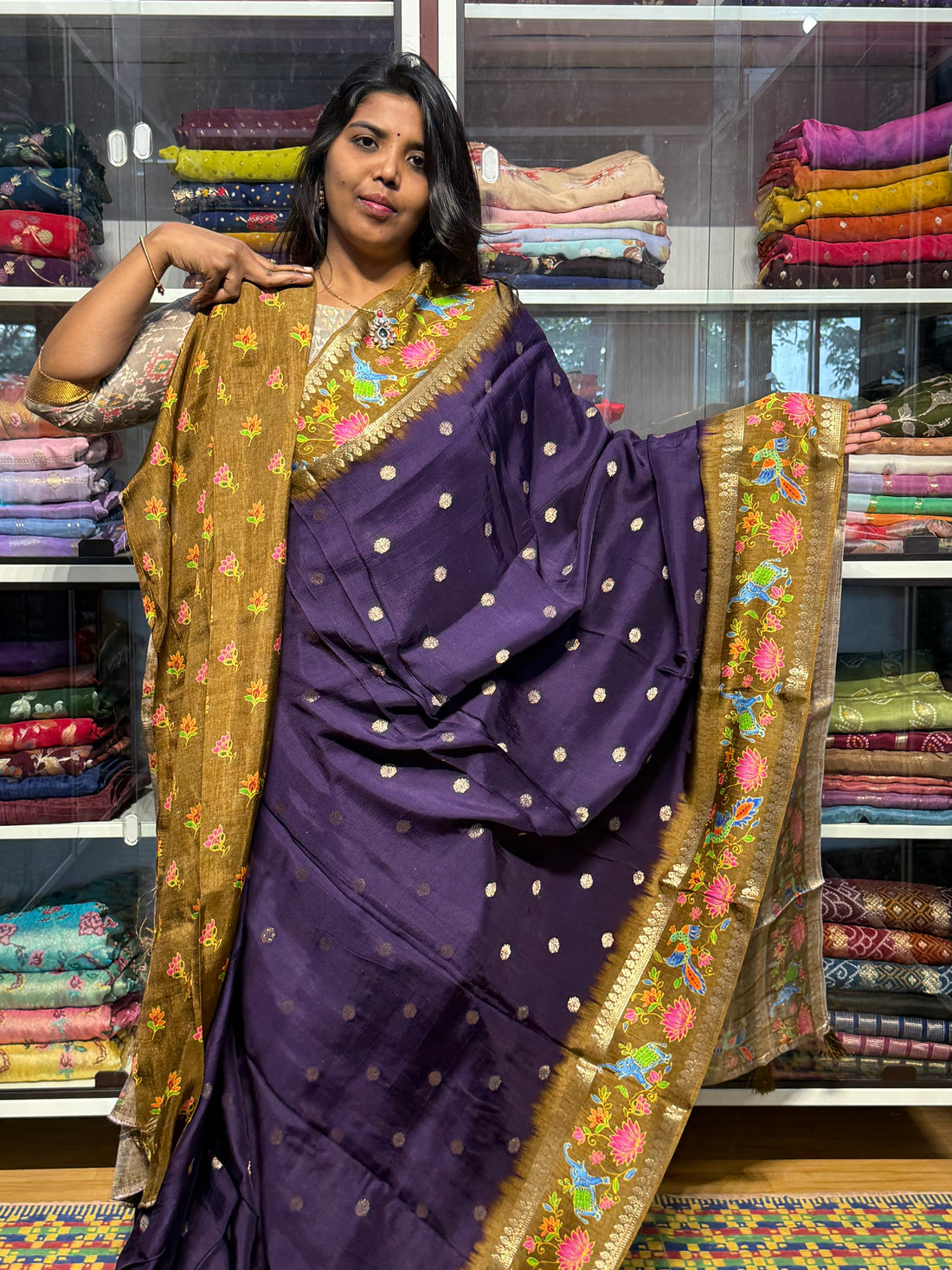 RUSSIAN CREPE SILK WITH TANJORE DIGITAL PRINT: VOILET