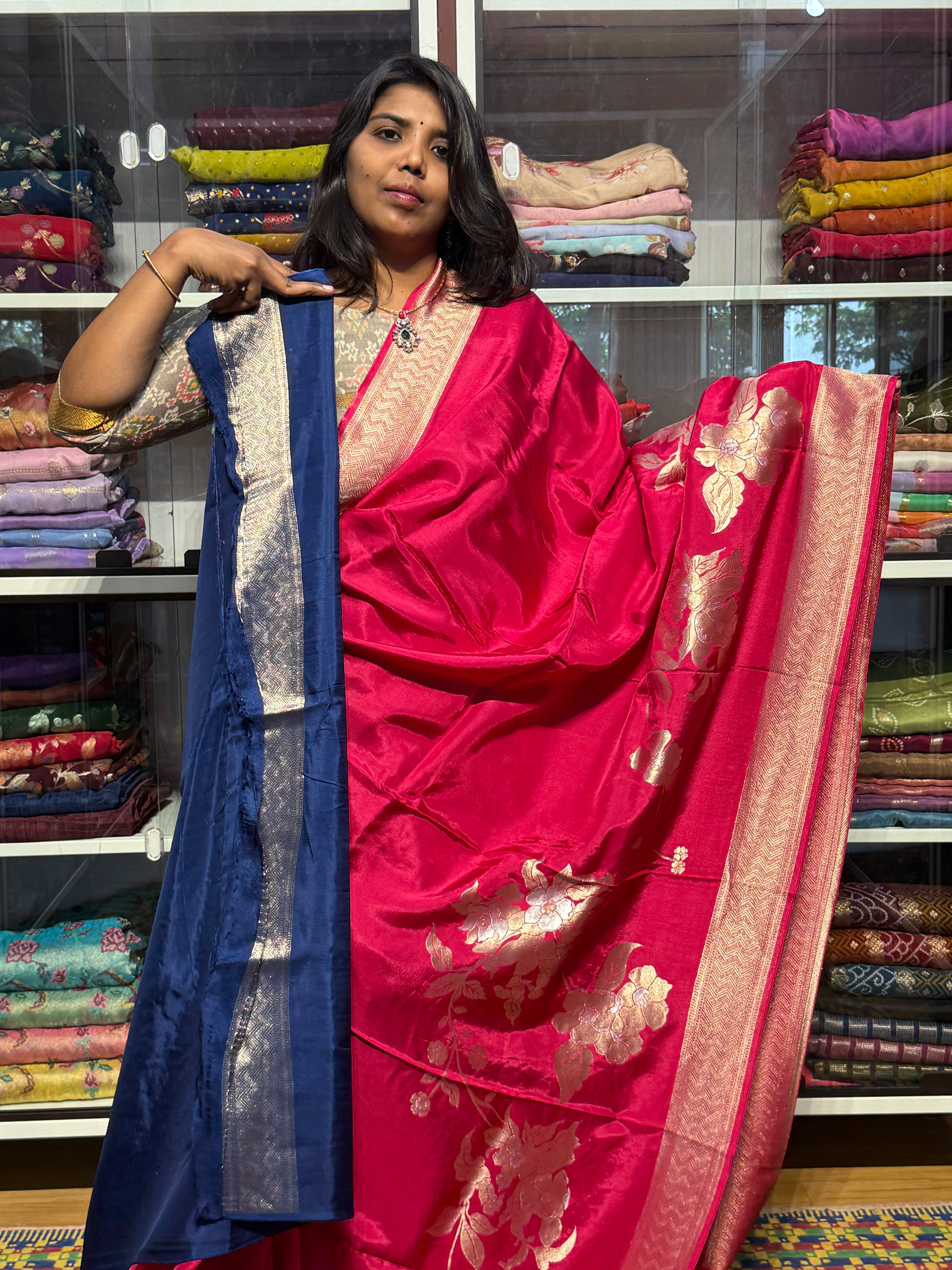 BANARAS MUNGA CREPE SAREE: PINK
