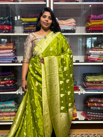 BANARAS CHINON SILK SAREE: GREEN