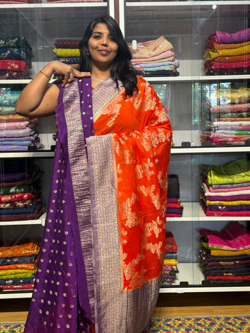 BANARAS GEORGETTE SARRE WITH JAAL: ORANGE