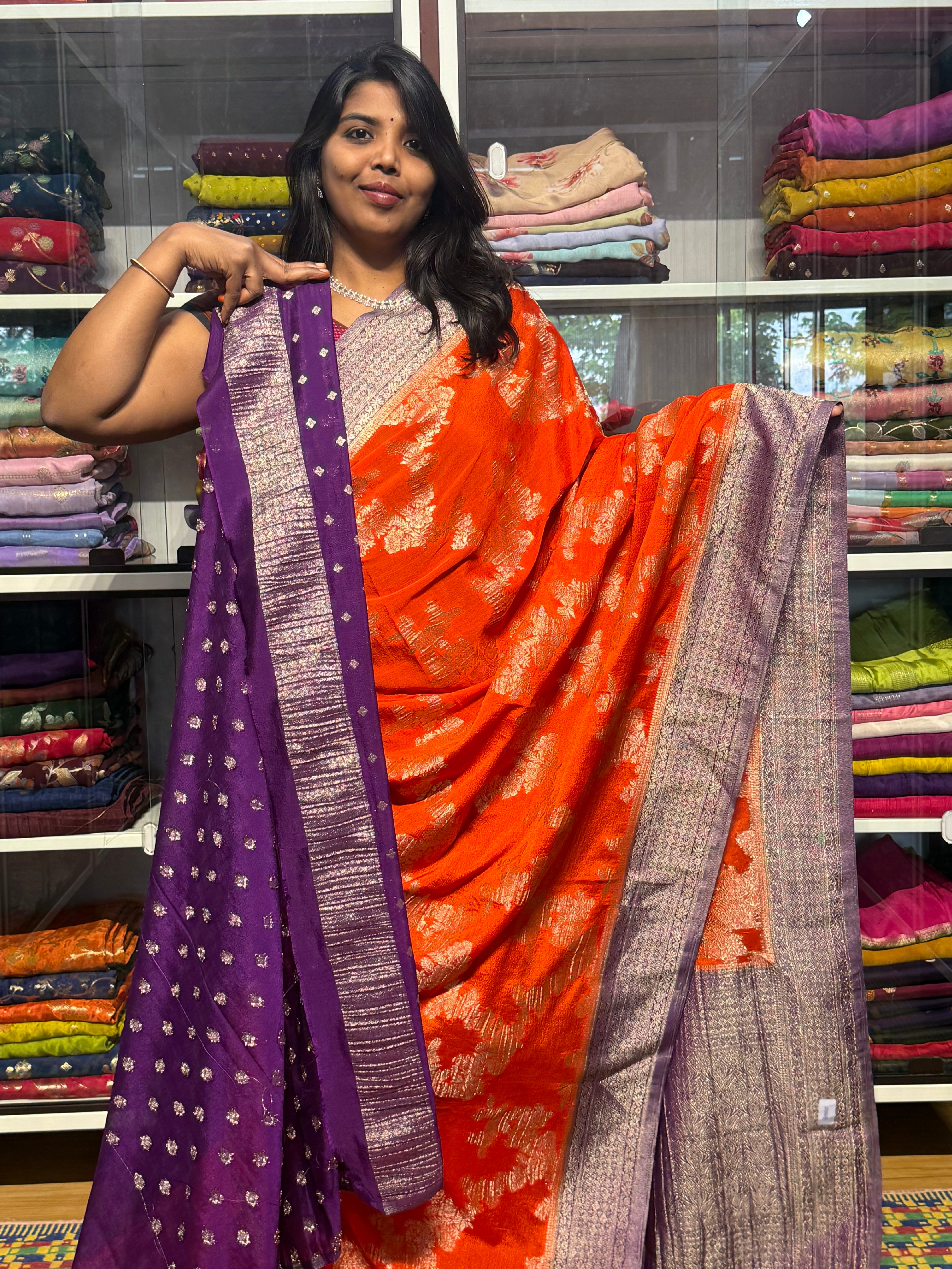 BANARAS GEORGETTE SARRE WITH JAAL: ORANGE