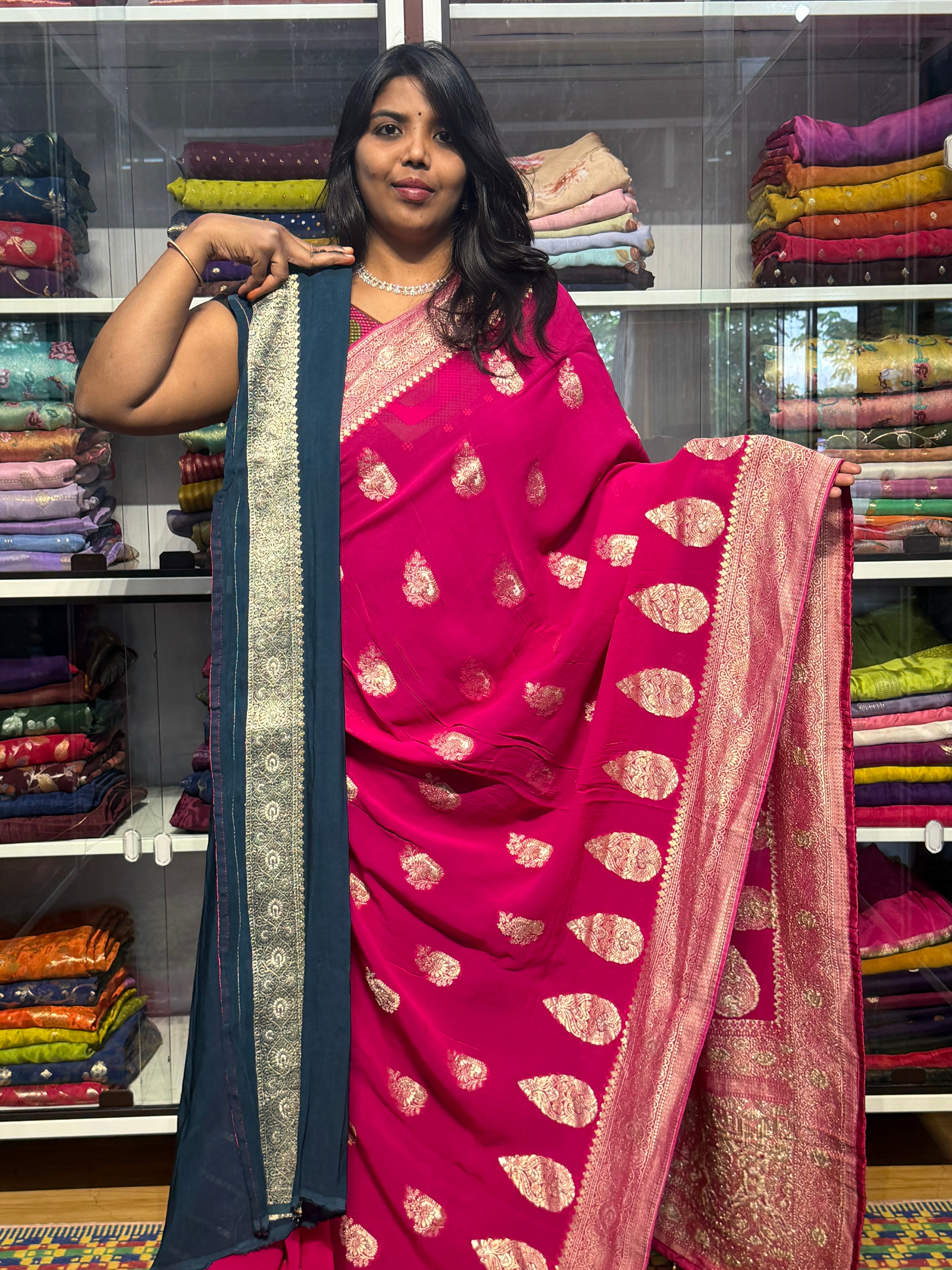 BANARAS GEORGETTE SAREE : PINK