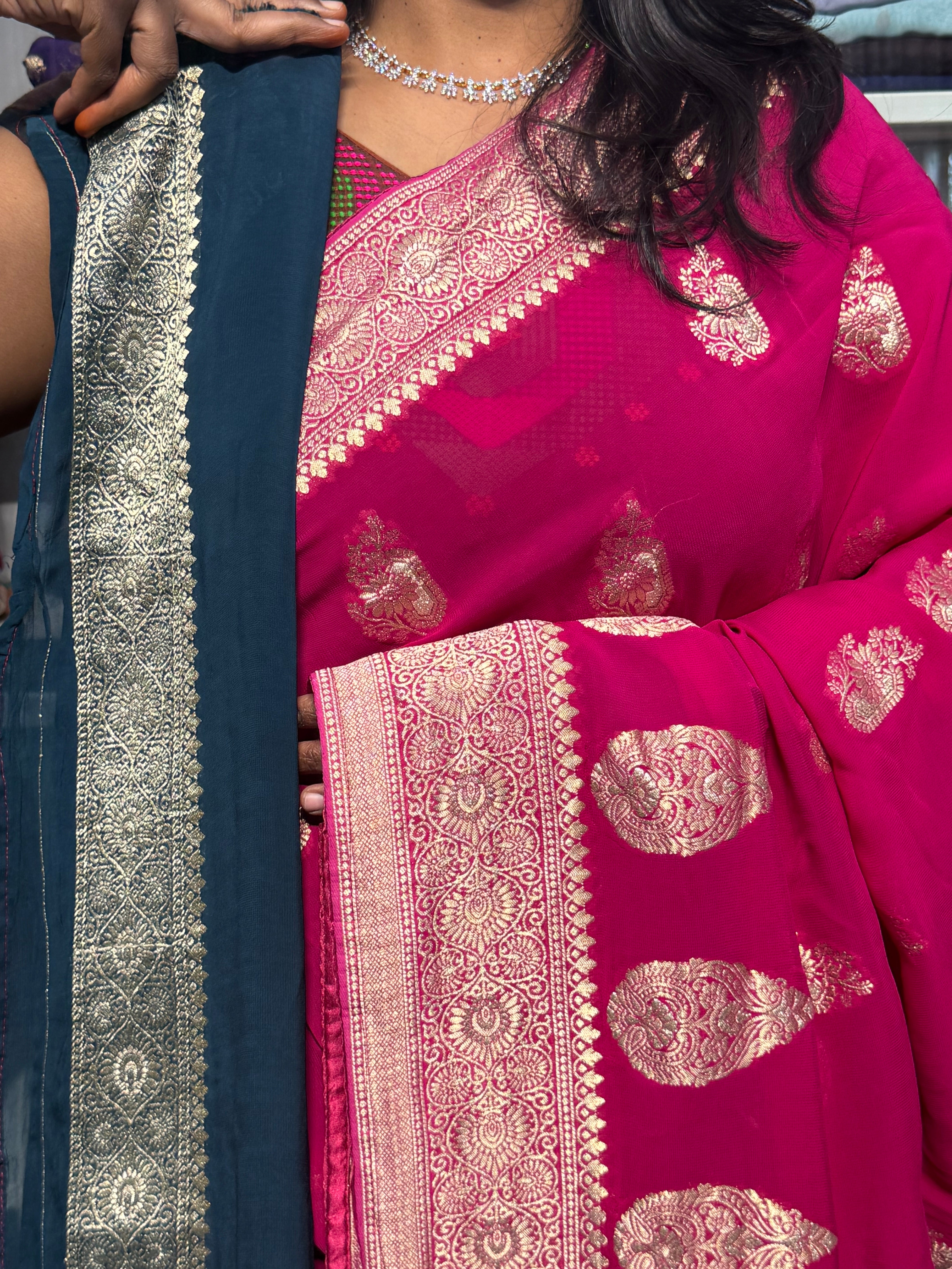 BANARAS GEORGETTE SAREE : PINK