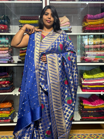 BANARAS GEORGETTE SAREE WITH JAAL : ROYAL BLUE
