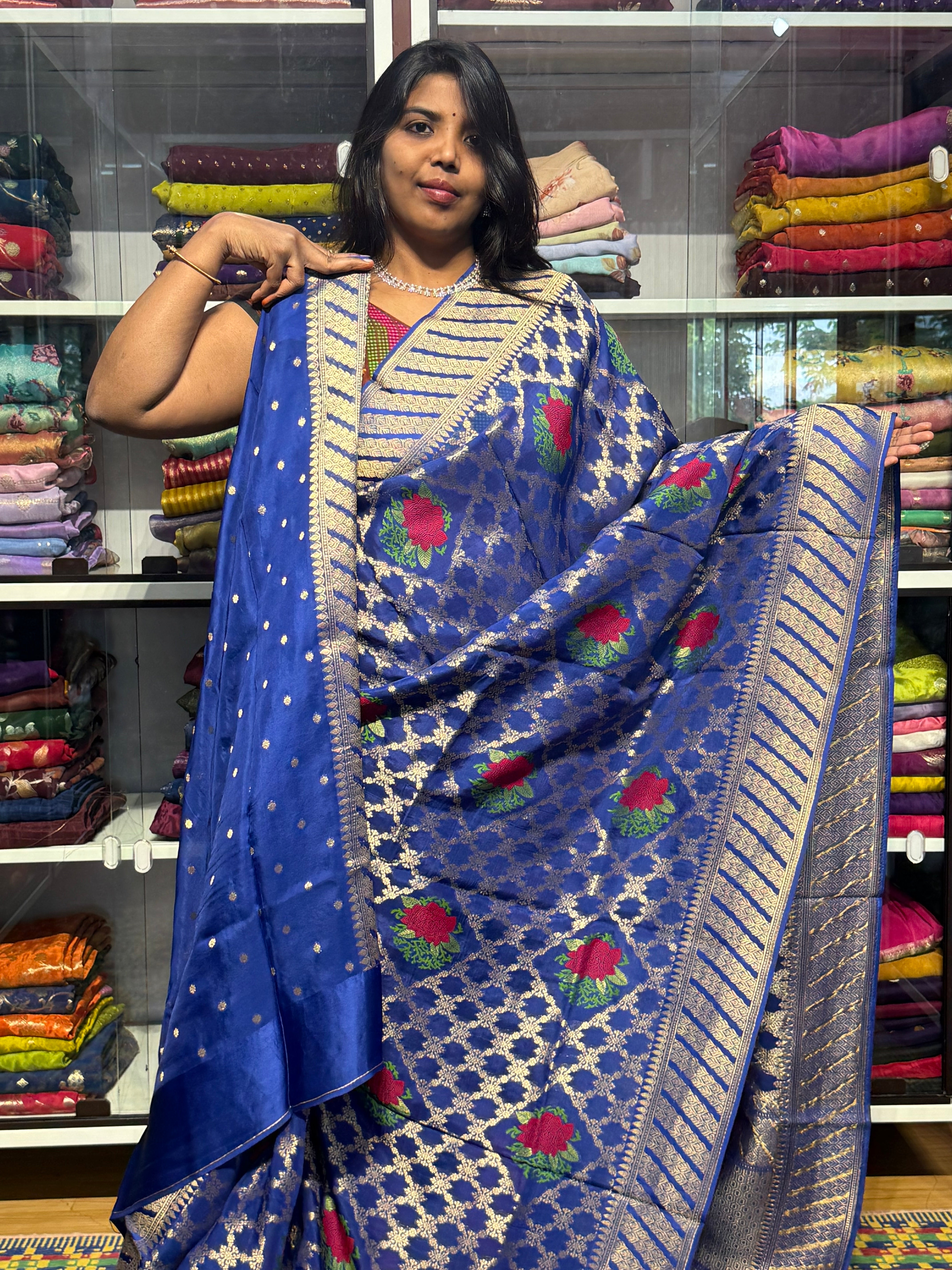 BANARAS GEORGETTE SAREE WITH JAAL : ROYAL BLUE