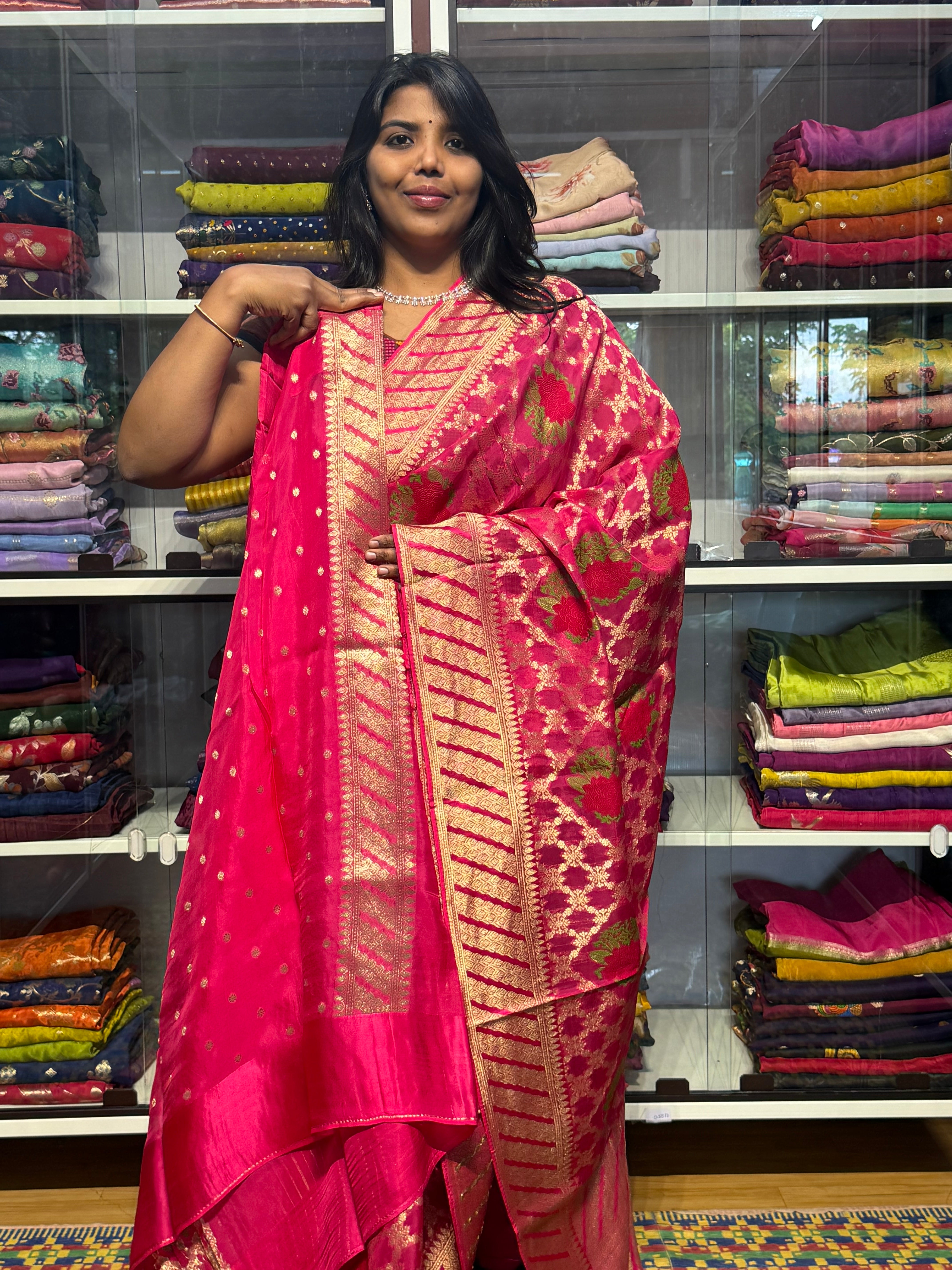 BANARAS GEORGETTE SAREE WITH JAAL : PINK