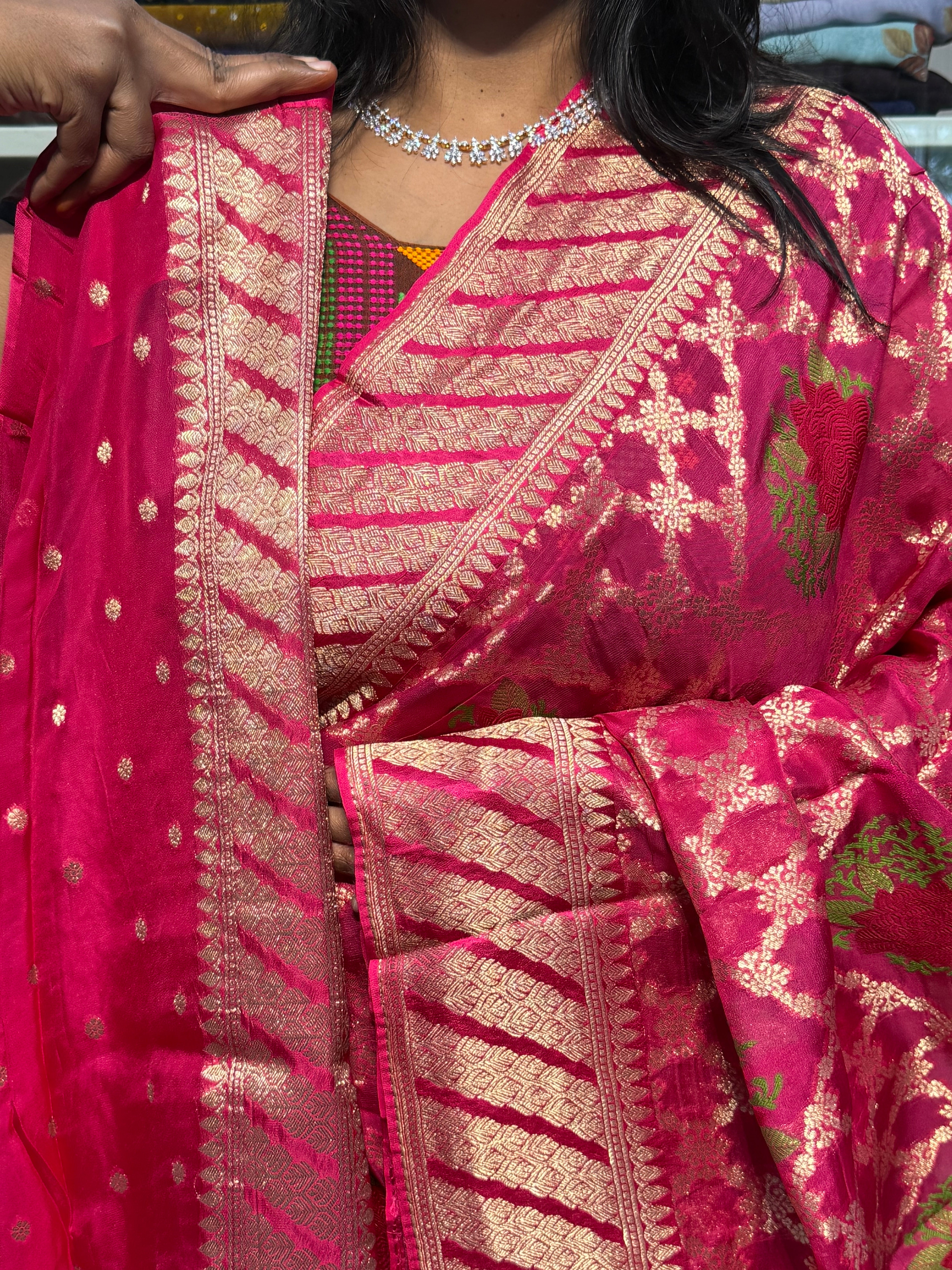 BANARAS GEORGETTE SAREE WITH JAAL : PINK