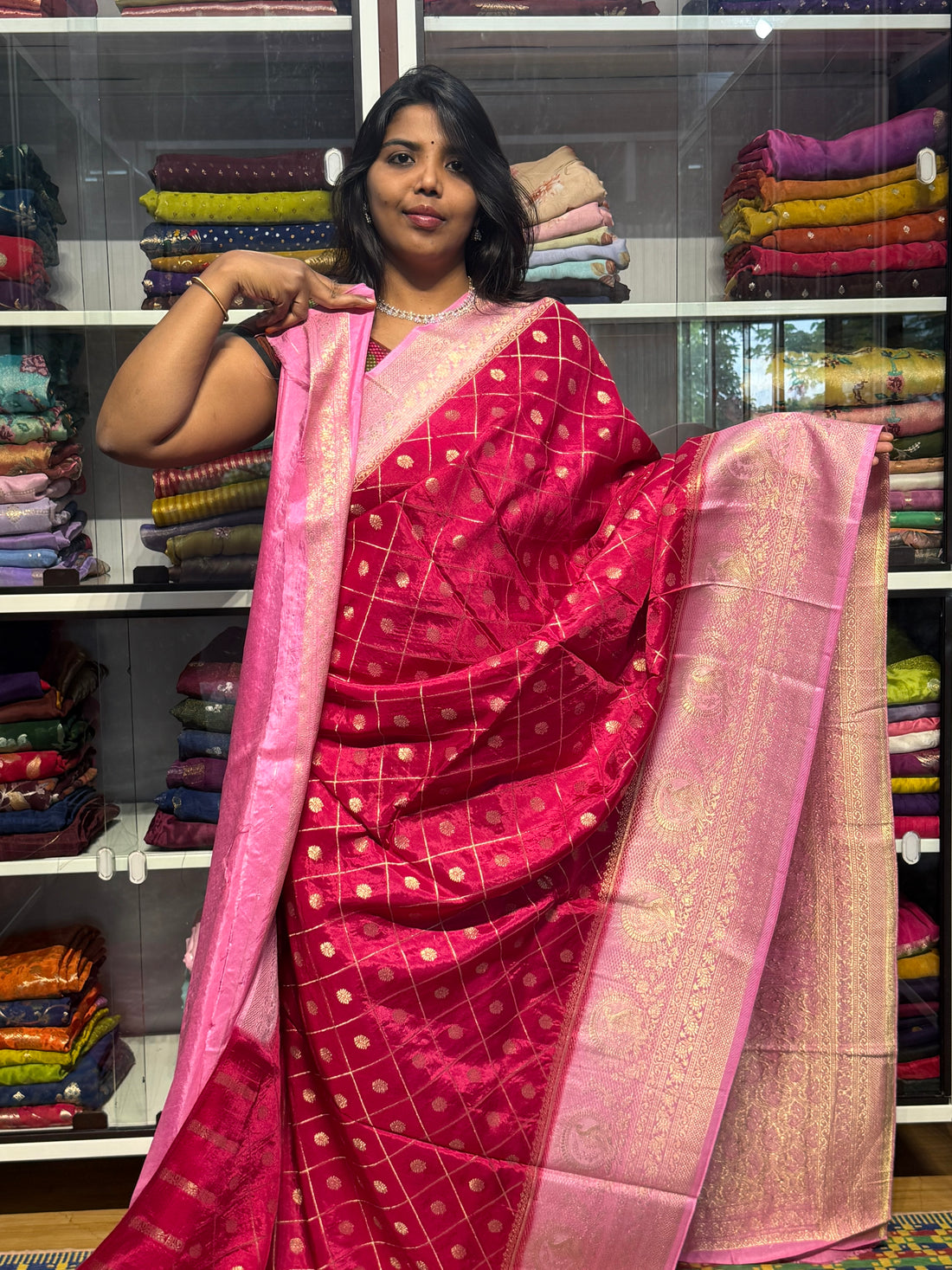 BANARAS GEORGETTE SAREE WITH JAAL :PINK