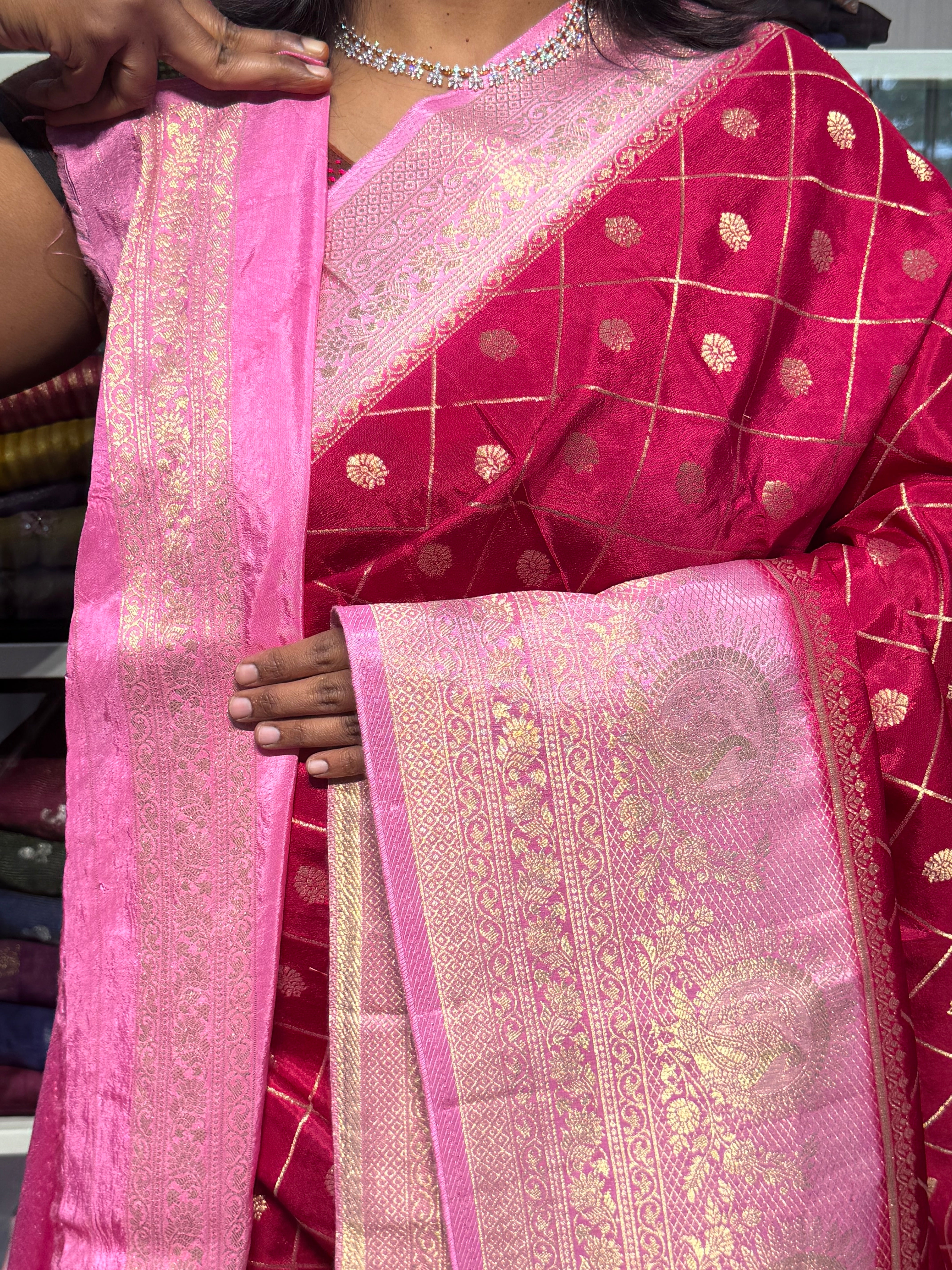 BANARAS GEORGETTE SAREE WITH JAAL :PINK