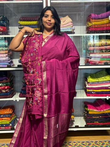 MYSORE SILK SAREE WITH EMBROIDERY BLOUSE: MAGENTA