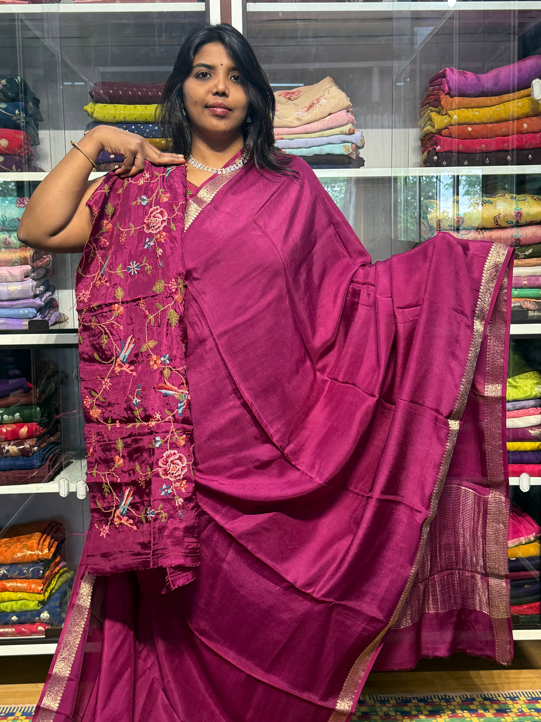MYSORE SILK SAREE WITH EMBROIDERY BLOUSE: MAGENTA