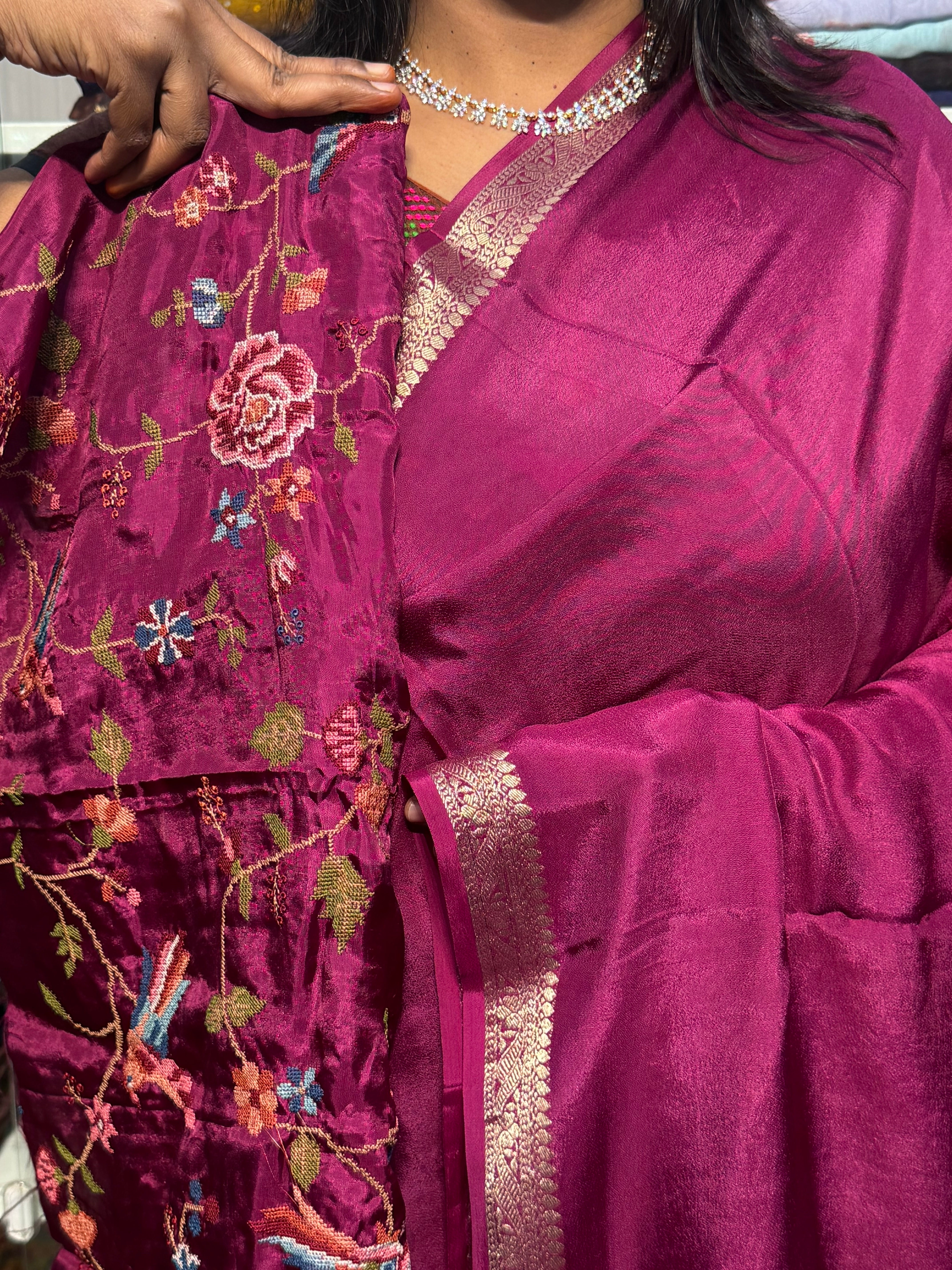 MYSORE SILK SAREE WITH EMBROIDERY BLOUSE: MAGENTA