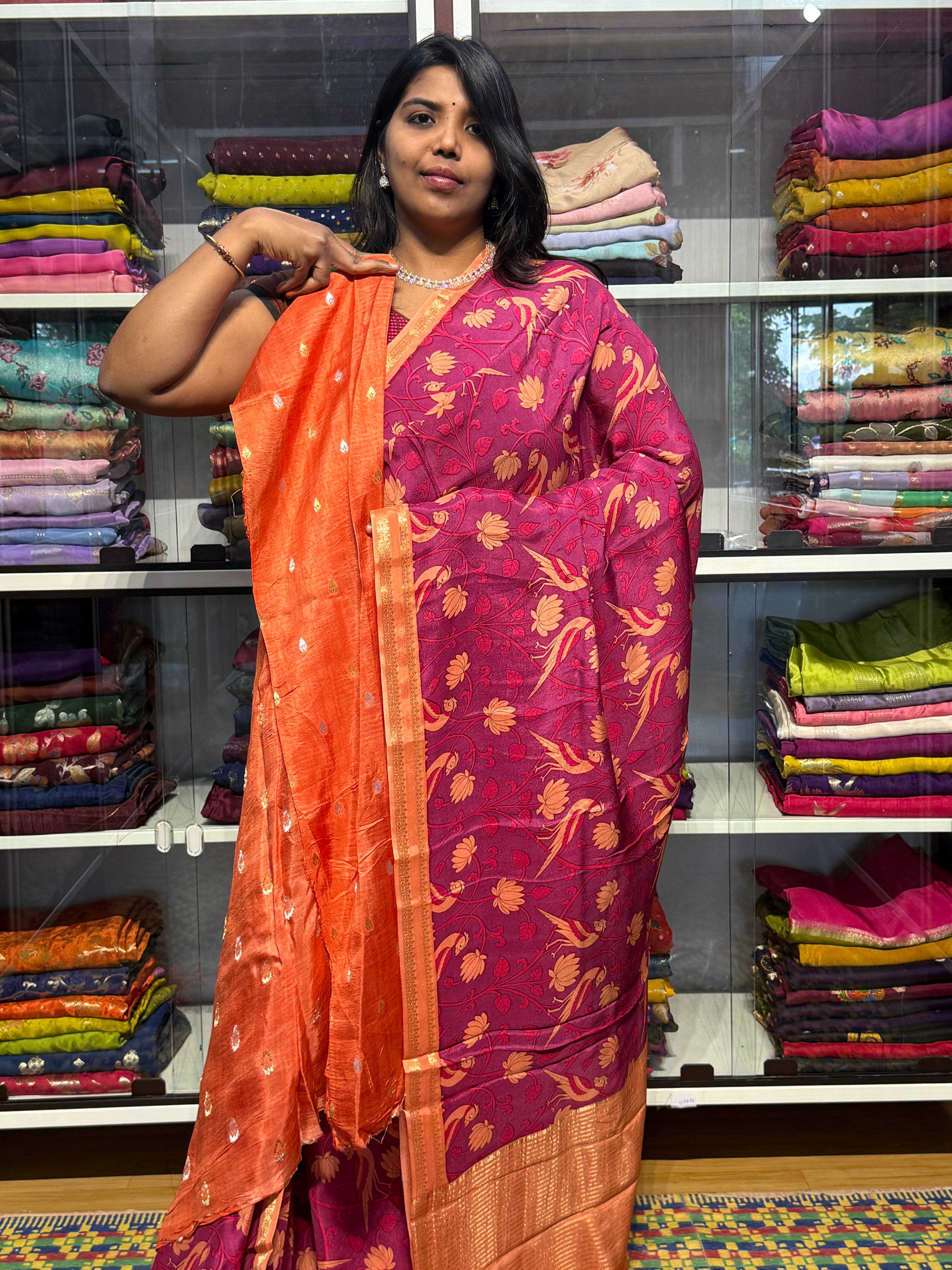 BUTTER MYSORE CREPE WITH DIGITAL PRINT: PINK