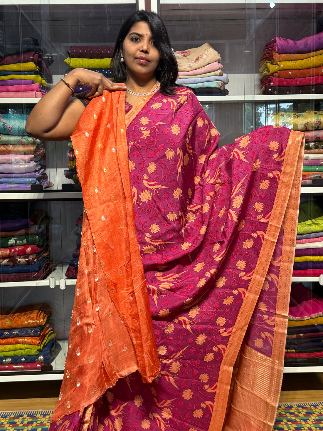 BUTTER MYSORE CREPE WITH DIGITAL PRINT: PINK