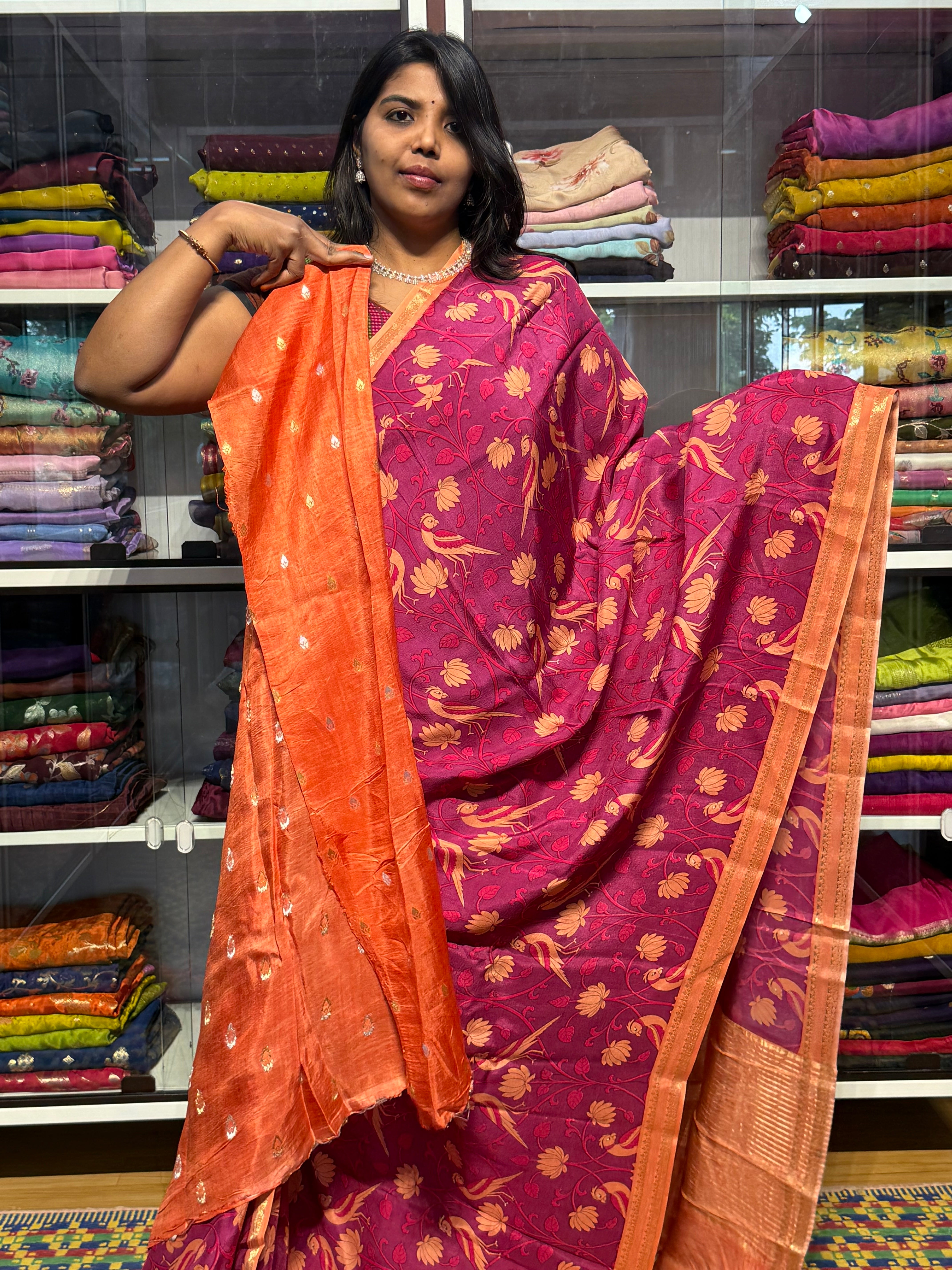 BUTTER MYSORE CREPE WITH DIGITAL PRINT: PINK