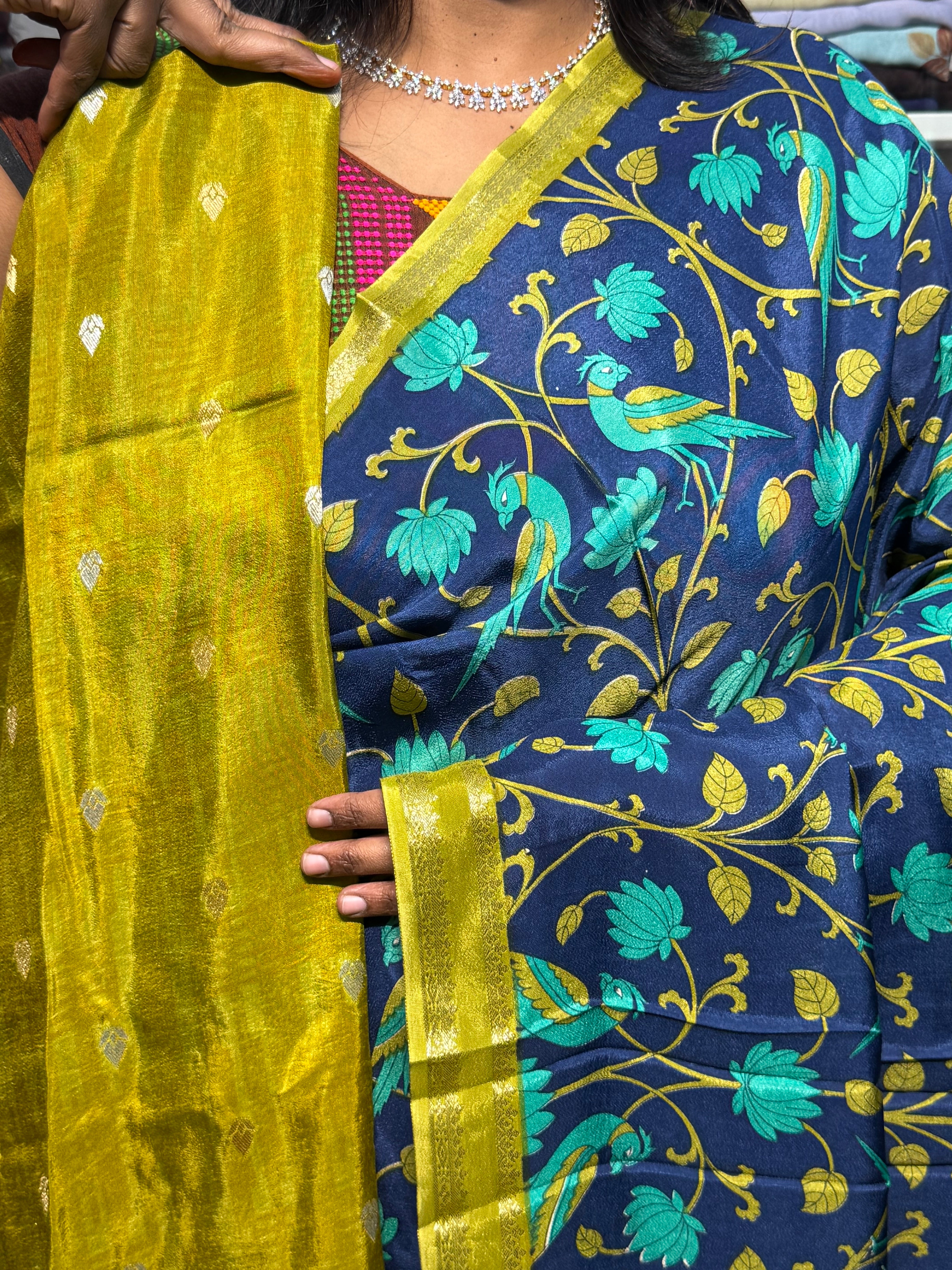 BUTTER MYSORE CREPE WITH DIGITAL PRINT: BLUE