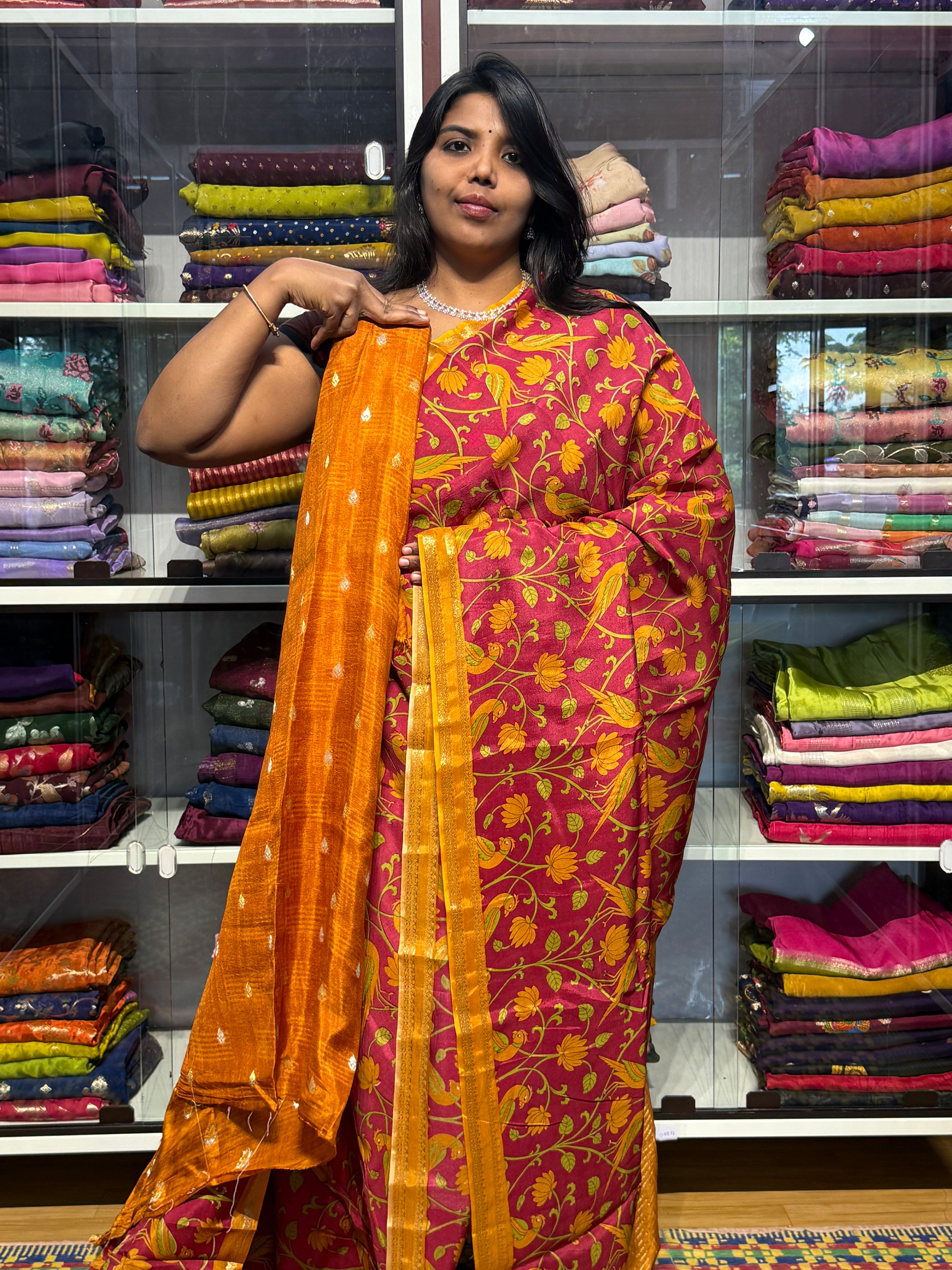 BUTTER MYSORE CREPE WITH DIGITAL PRINT: TOMATO RED