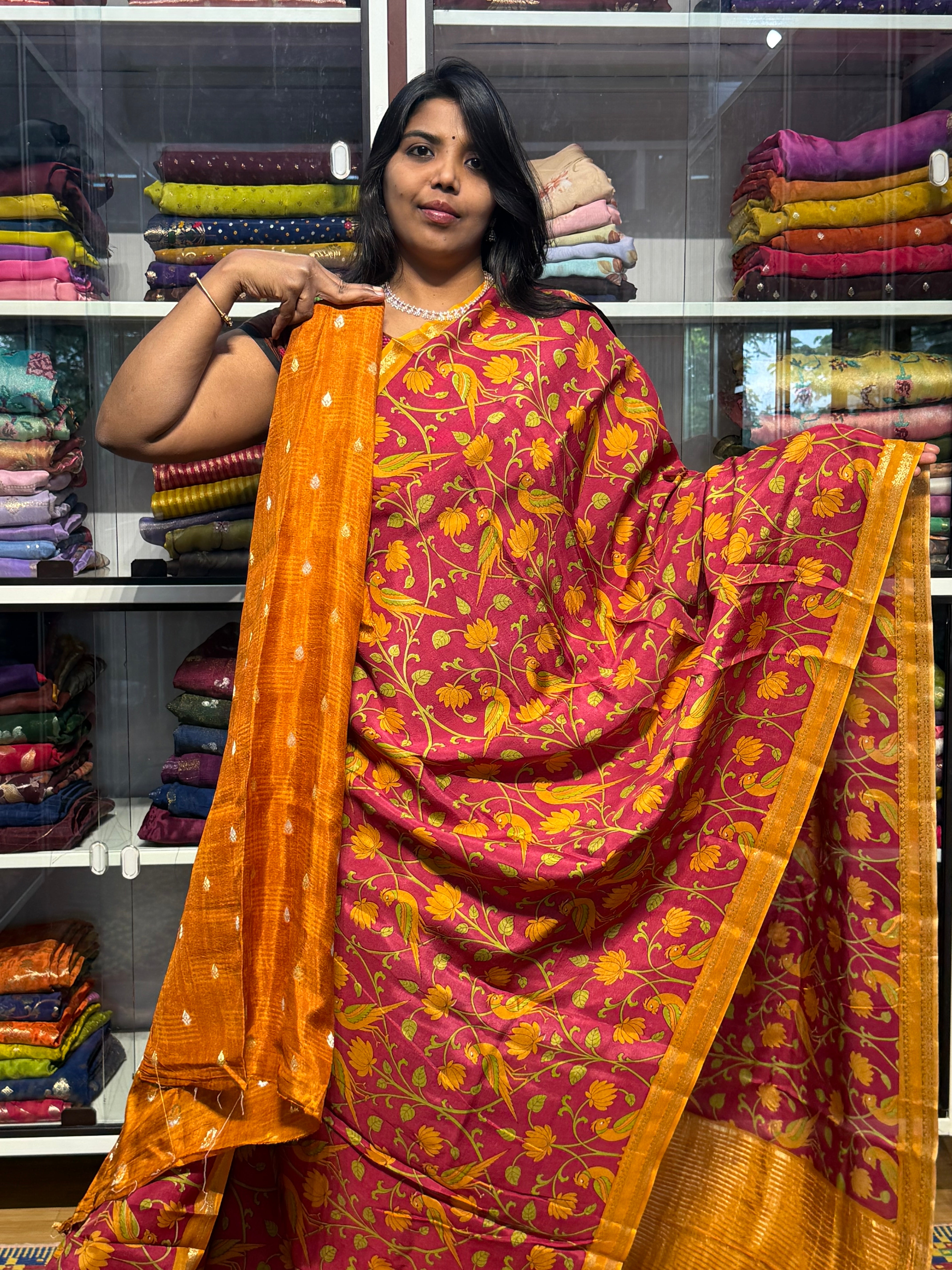 BUTTER MYSORE CREPE WITH DIGITAL PRINT: TOMATO RED
