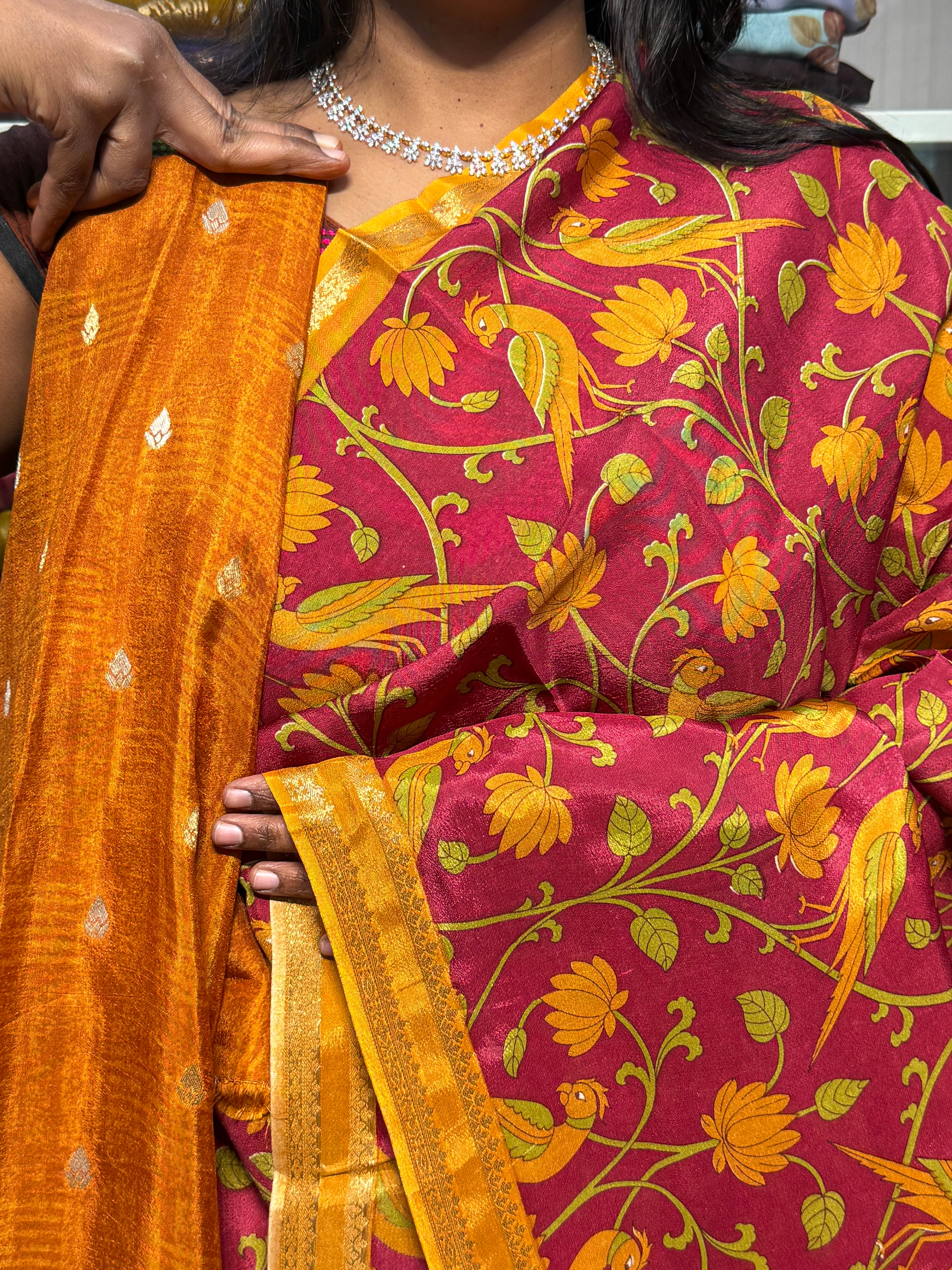 BUTTER MYSORE CREPE WITH DIGITAL PRINT: TOMATO RED