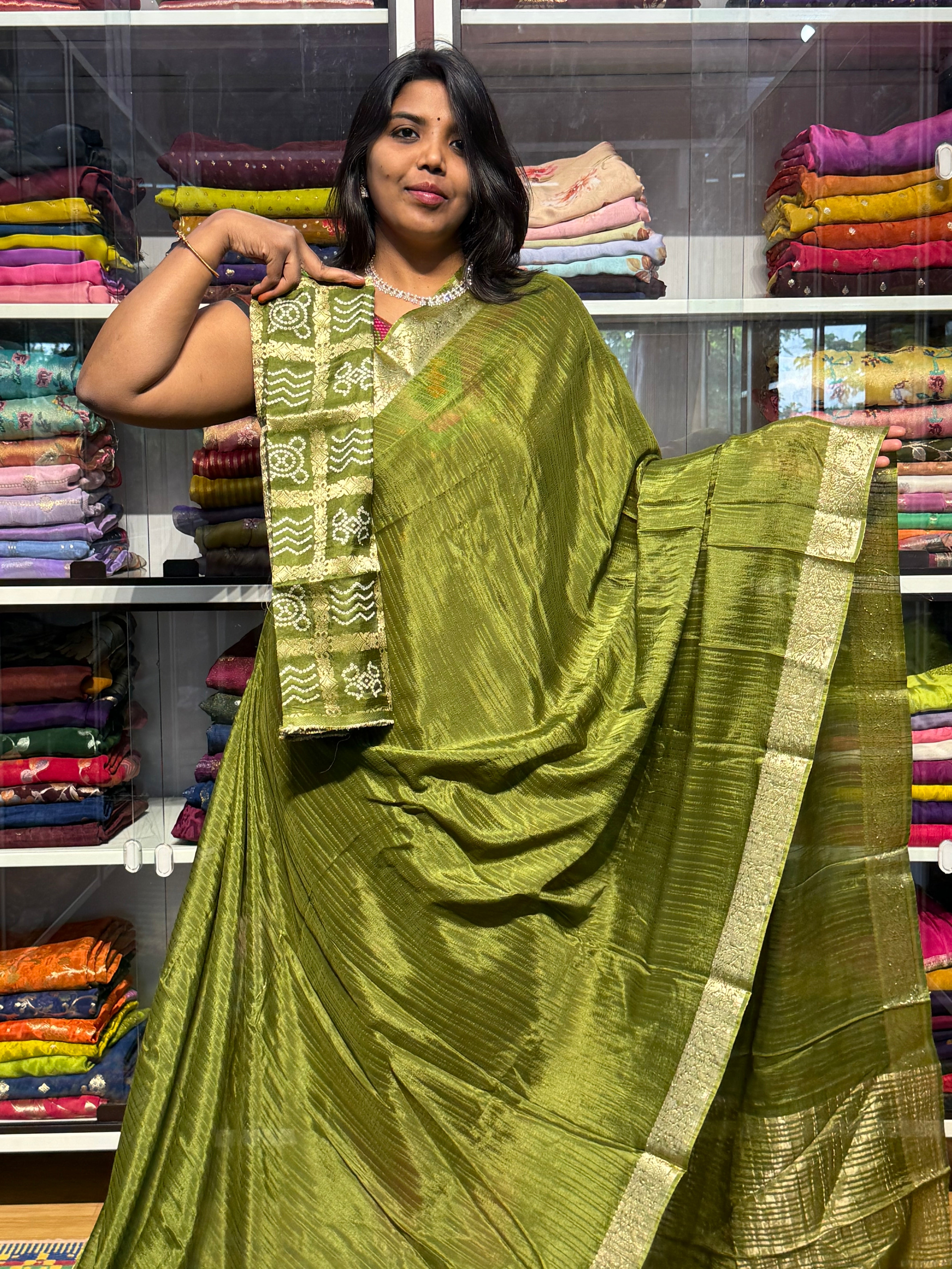 KOREAN CREPE SILK WITH BANDINI GARCHOLA BLOUSE
