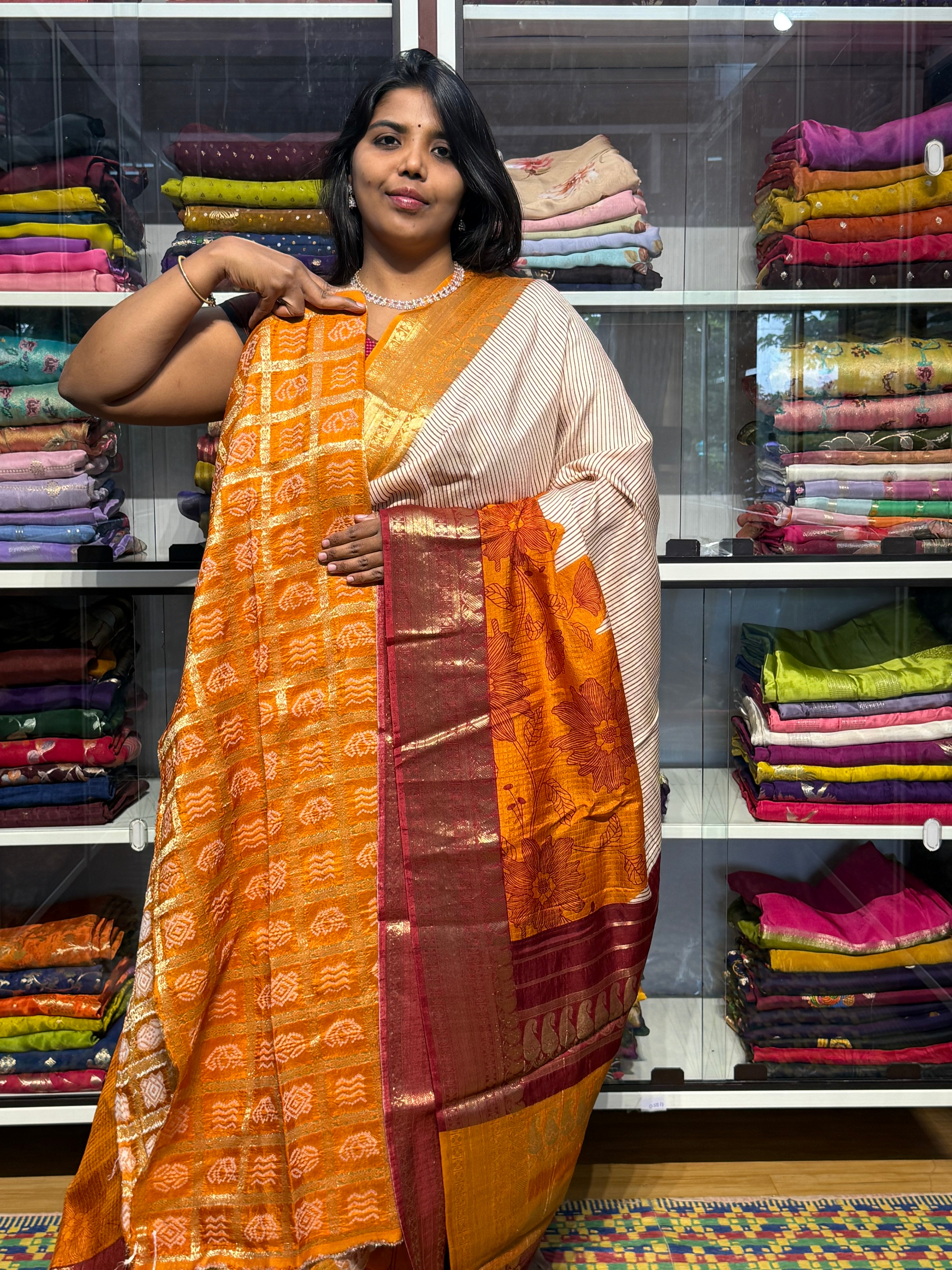 MYSORE SILK SAREES WITH DIGITAL PRINT AND GARCHOLA BLOUSE