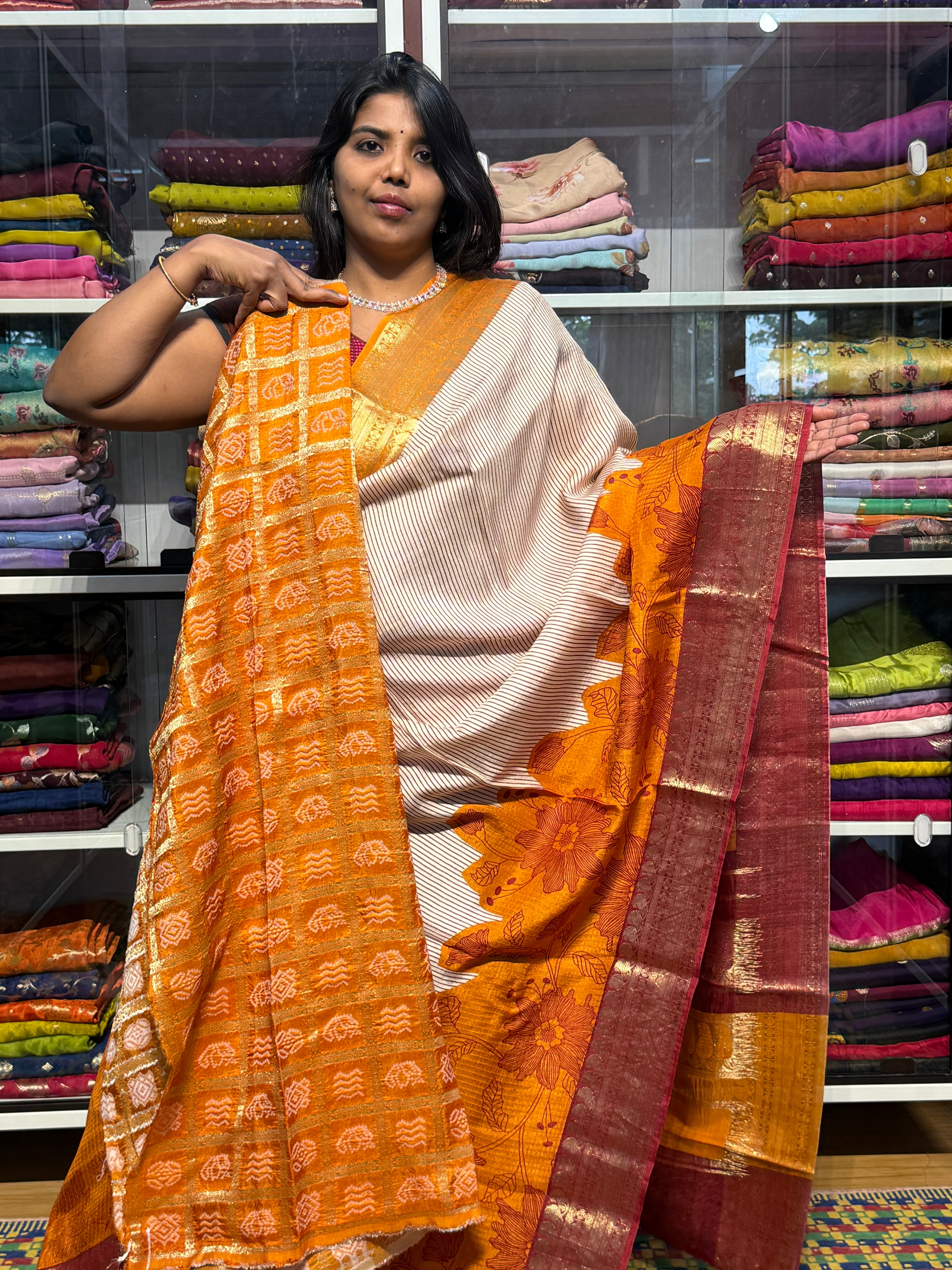 MYSORE SILK SAREES WITH DIGITAL PRINT AND GARCHOLA BLOUSE