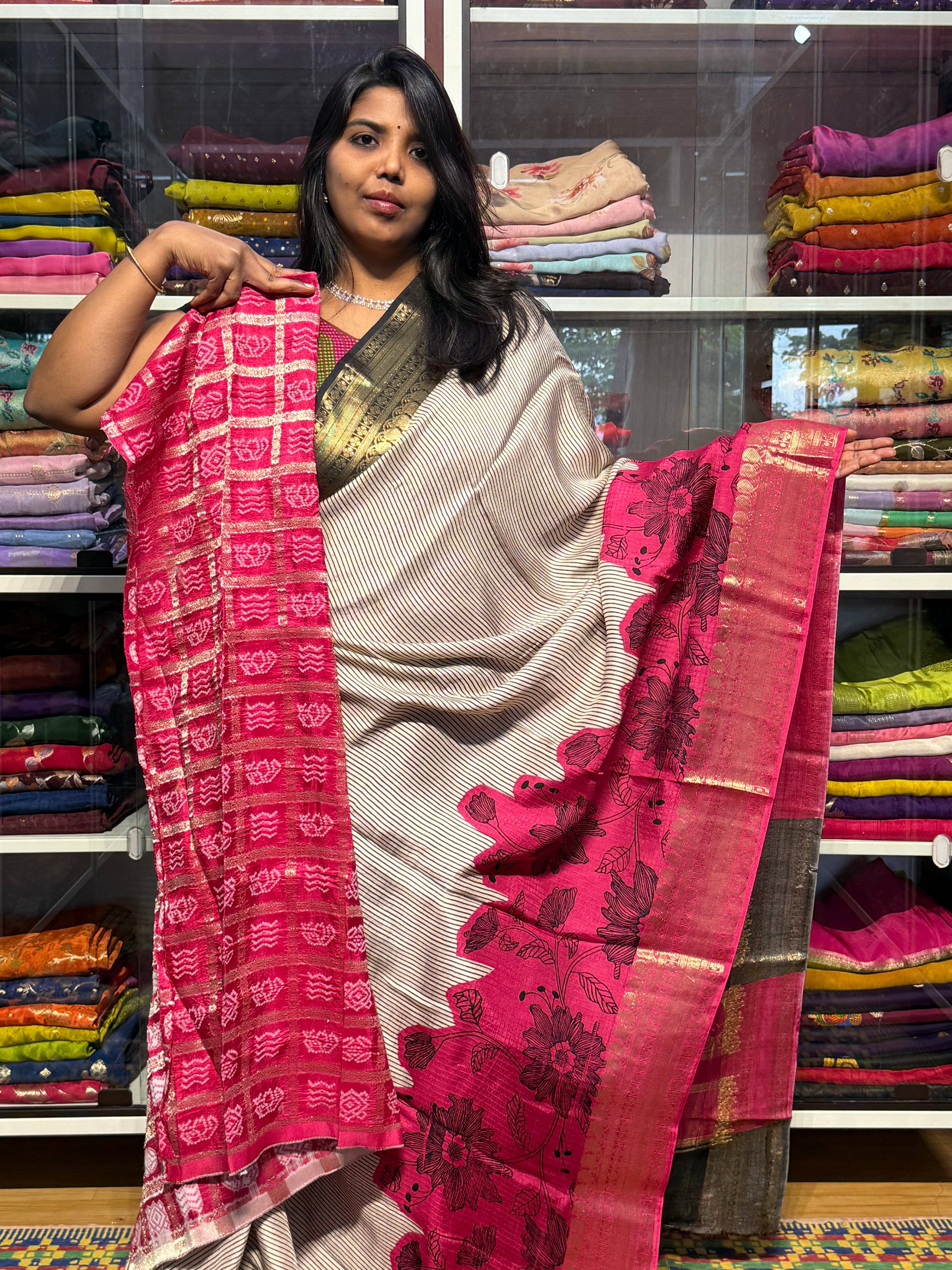 MYSORE SILK SAREES WITH DIGITAL PRINT AND GARCHOLA BLOUSE