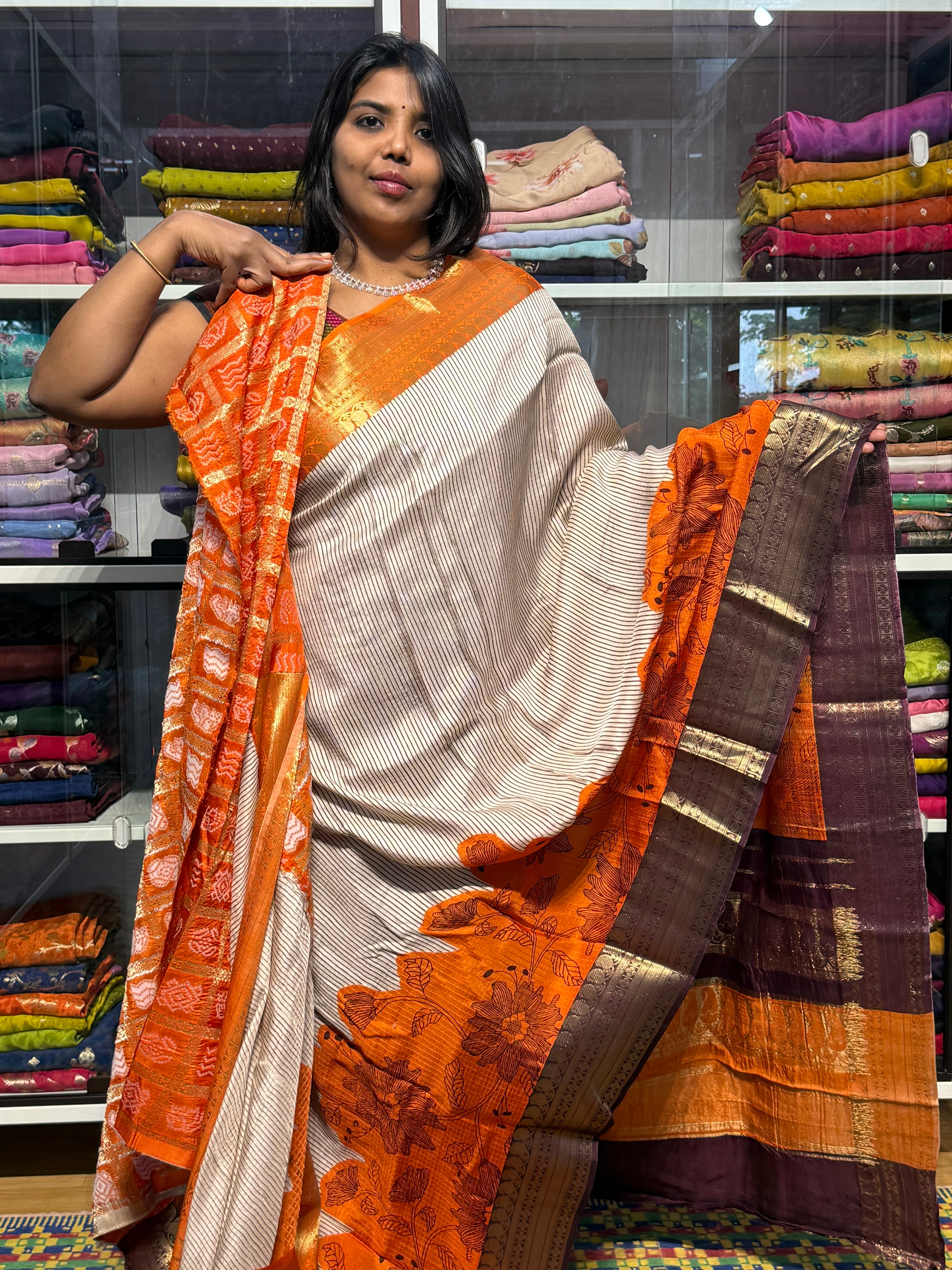 MYSORE SILK SAREES WITH DIGITAL PRINT AND GARCHOLA BLOUSE