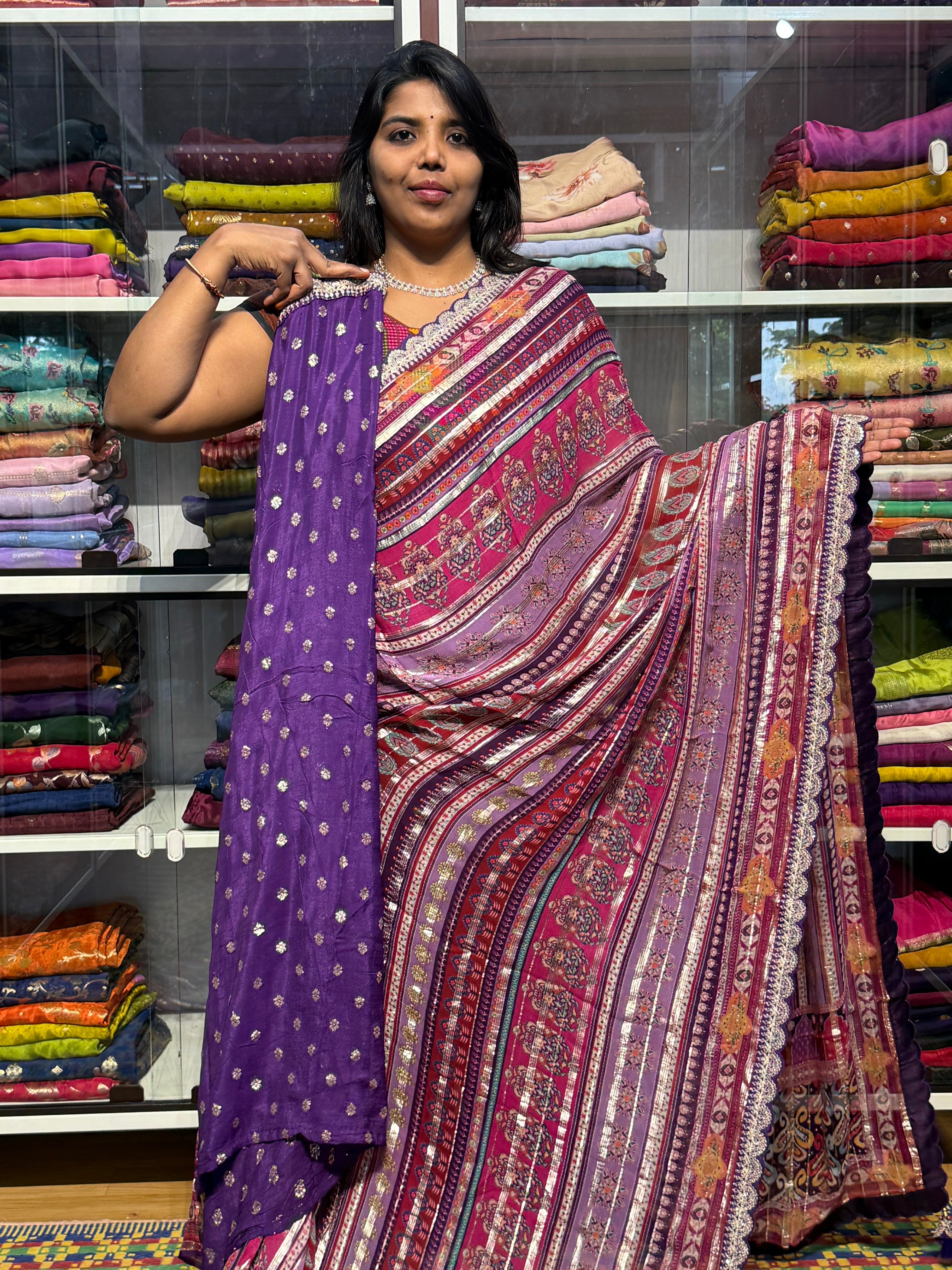 CELEBRITY INSPIRED DESIGNER PURE CHINON GEORGETTE SAREE
