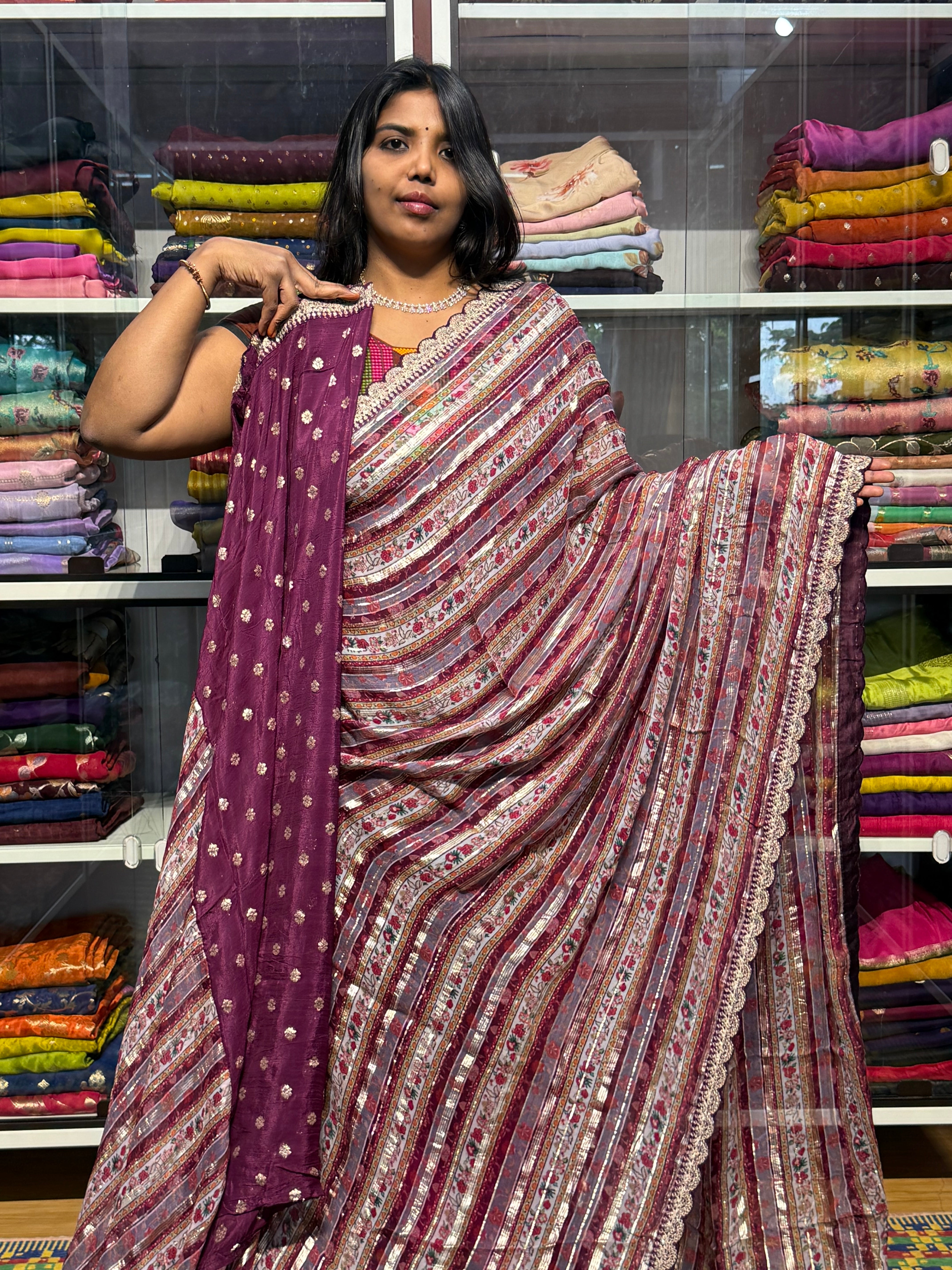 CELEBRITY INSPIRED DESIGNER PURE CHINON GEORGETTE SAREE