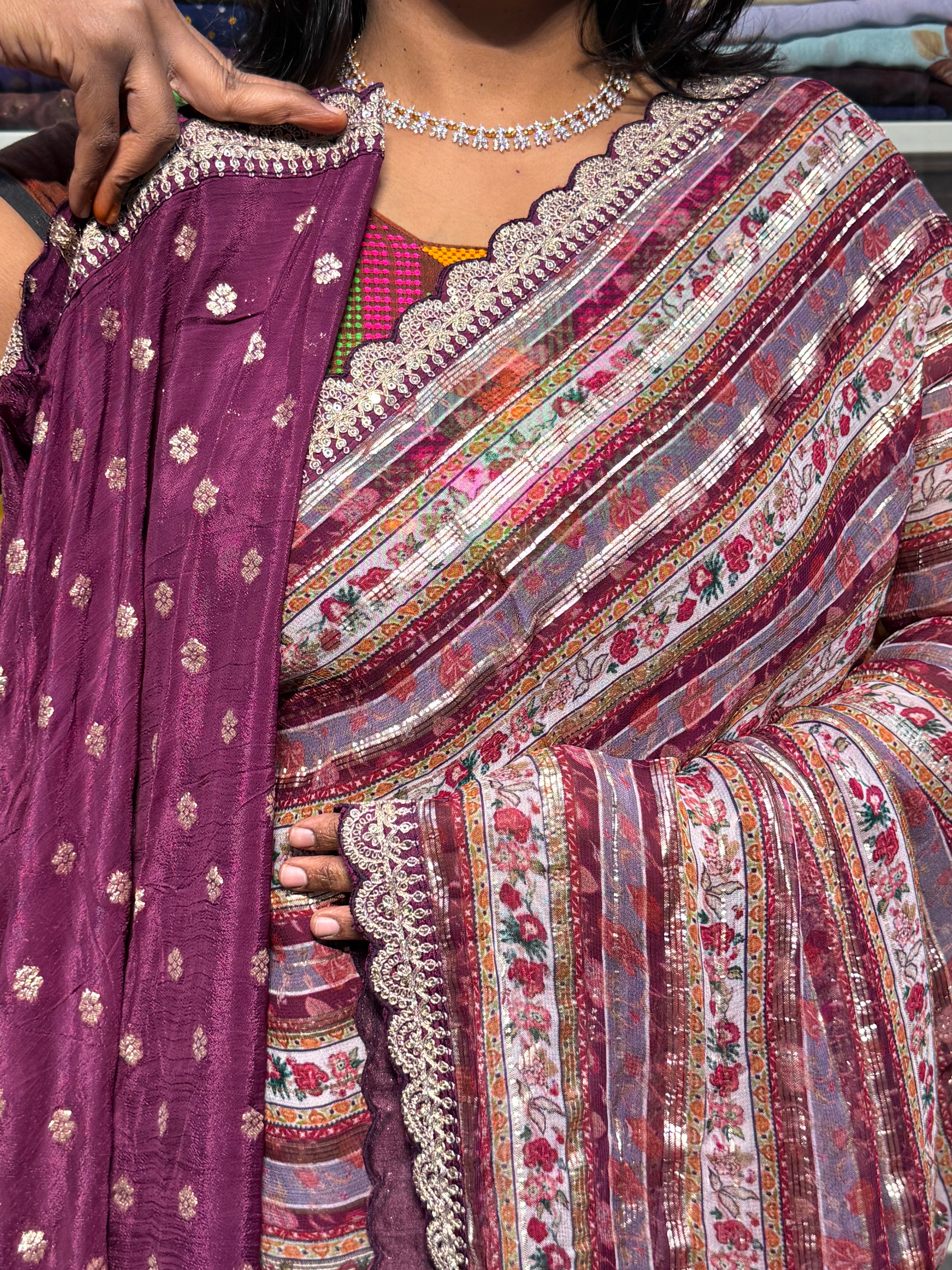 CELEBRITY INSPIRED DESIGNER PURE CHINON GEORGETTE SAREE